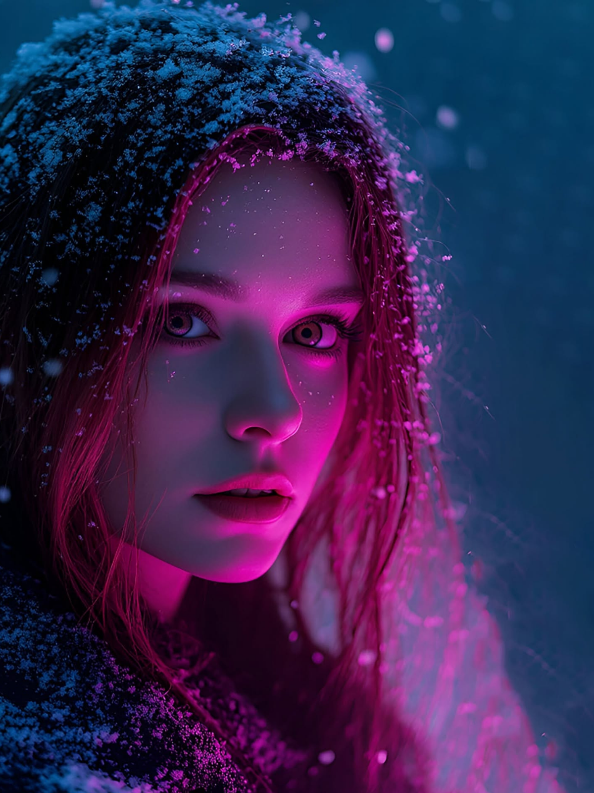 Neon Magenta Snowfall Portrait