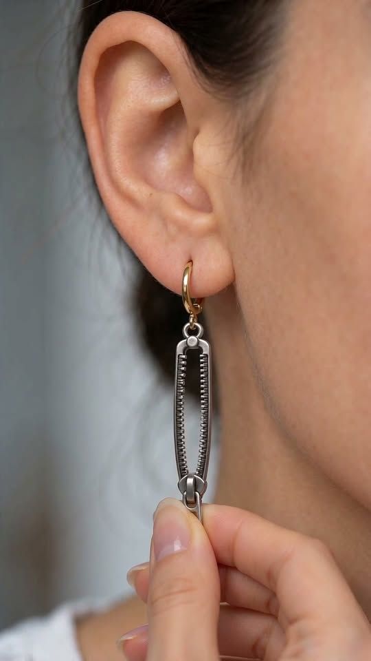 Satisfying Zipper Earring Close-up