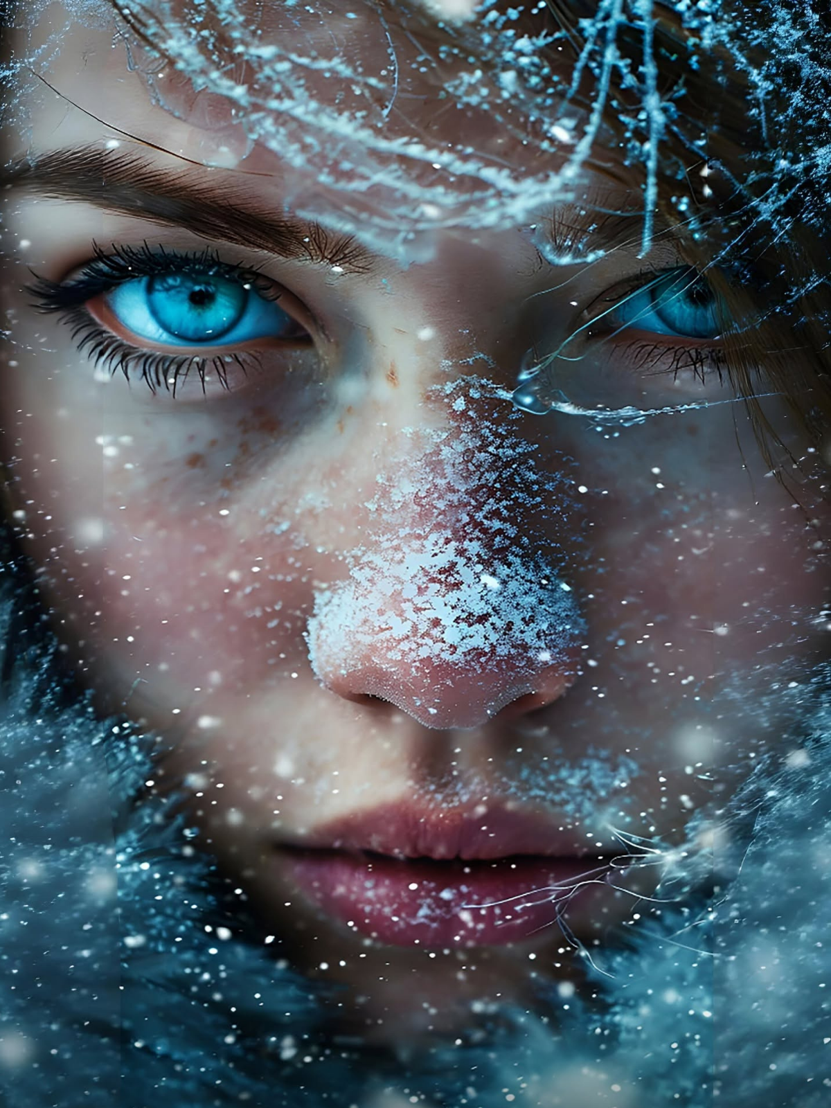 Frostbound Woman: Icy Gaze