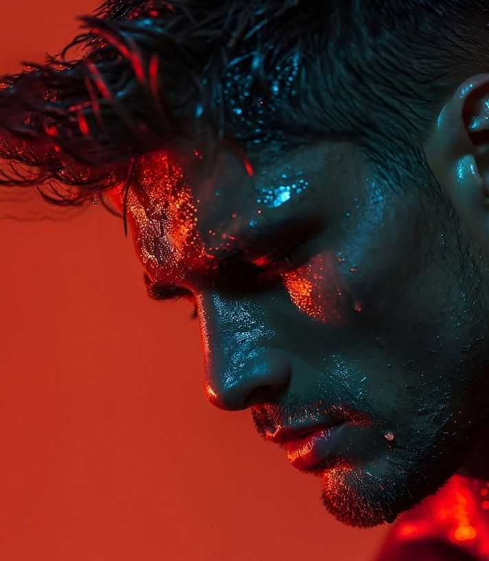 Intense Dual-Tone Neon Wet Portrait