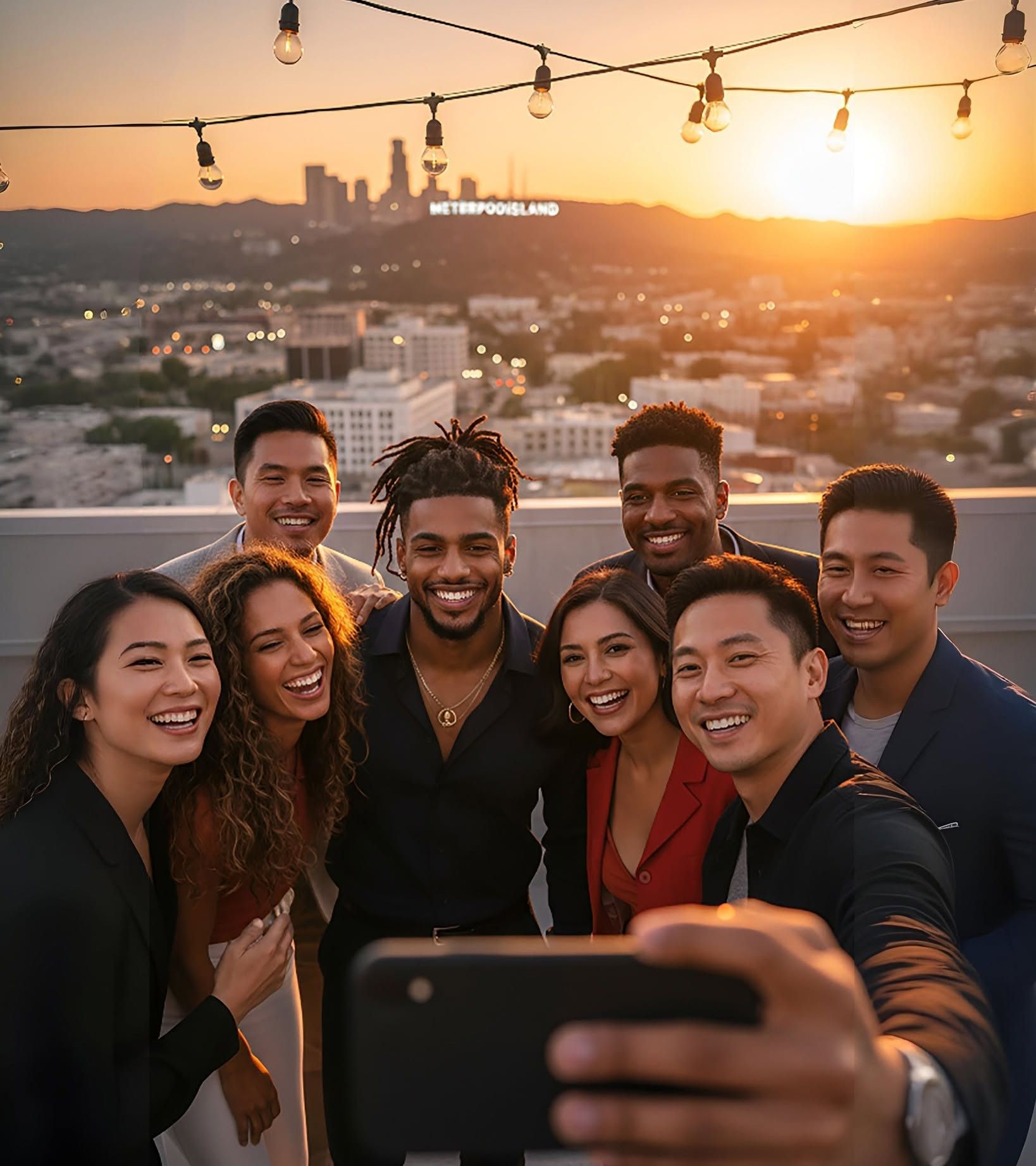 Golden Hour Rooftop Group Selfie