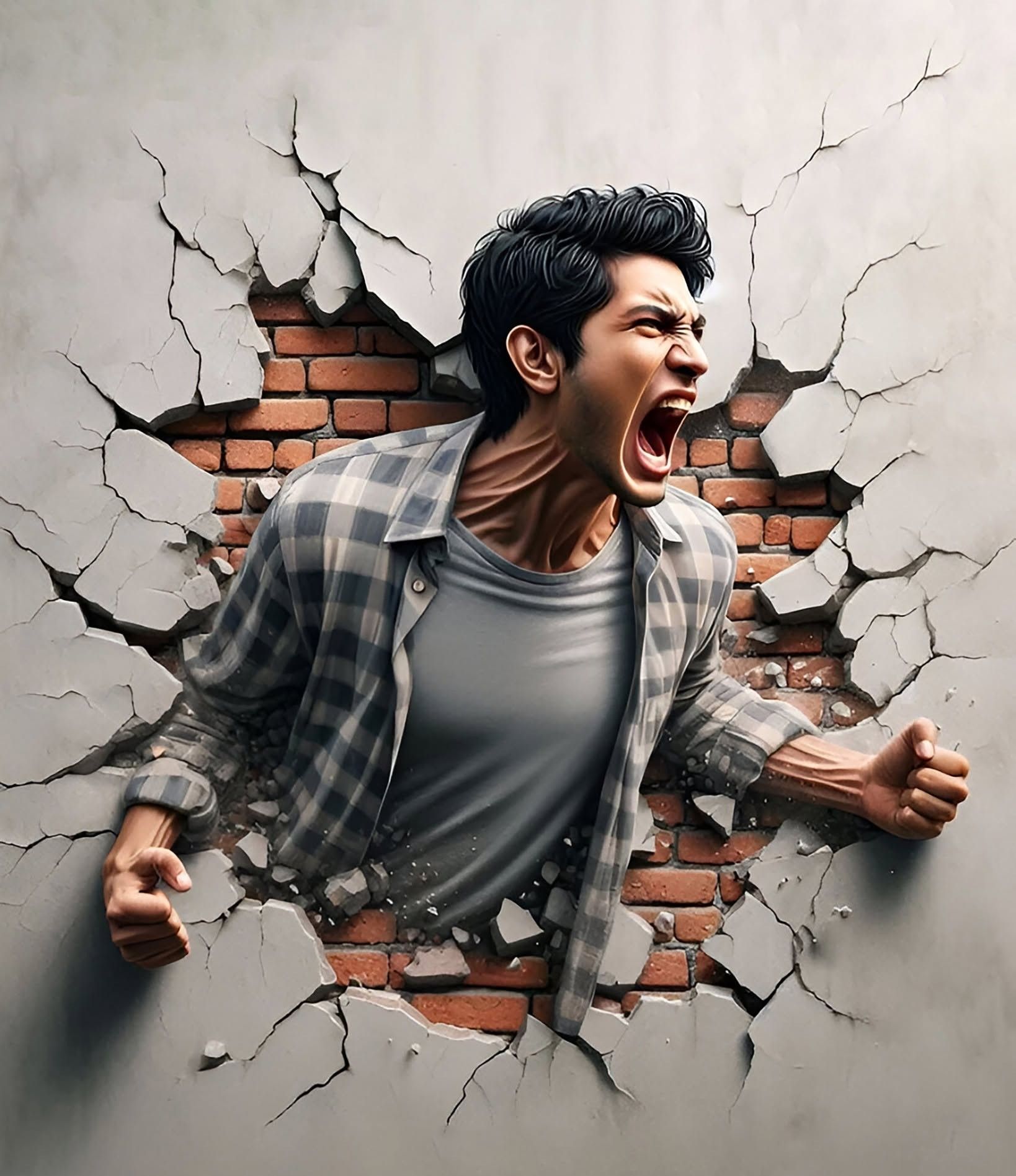 Man's Rage: Concrete Wall Shattered