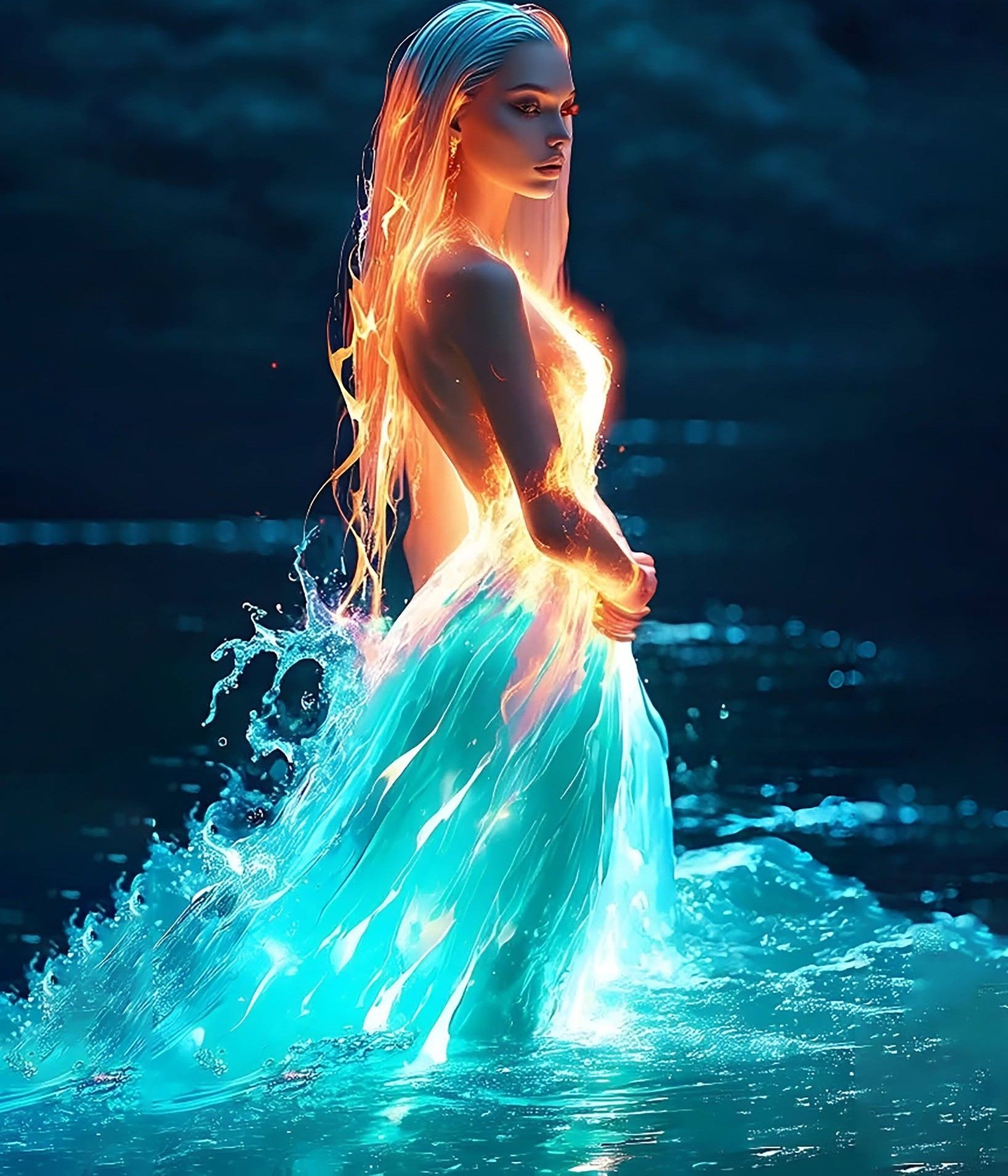 Fiery Aqua Goddess of the Night