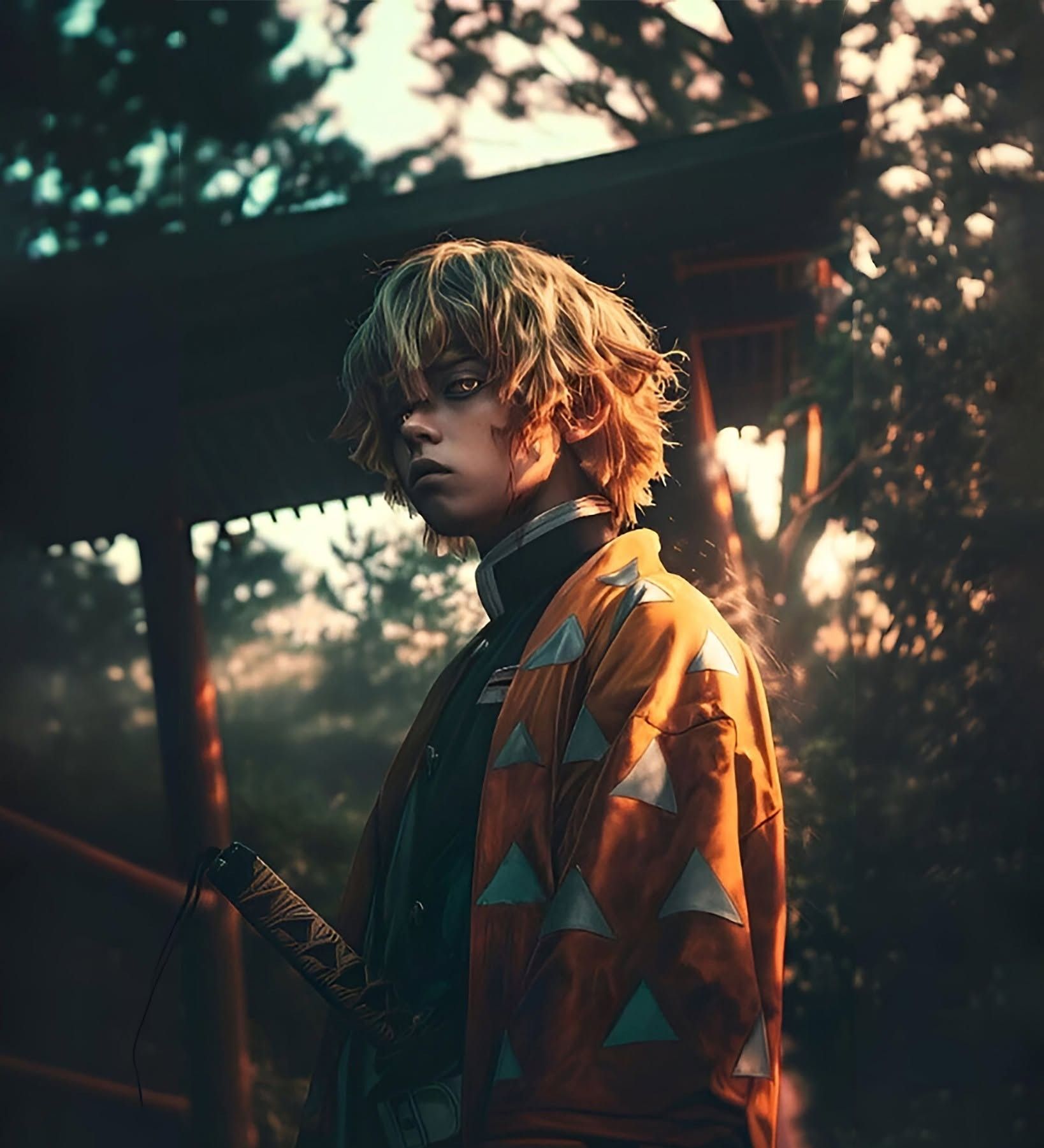 Golden Hour Anime Swordsman Shrine