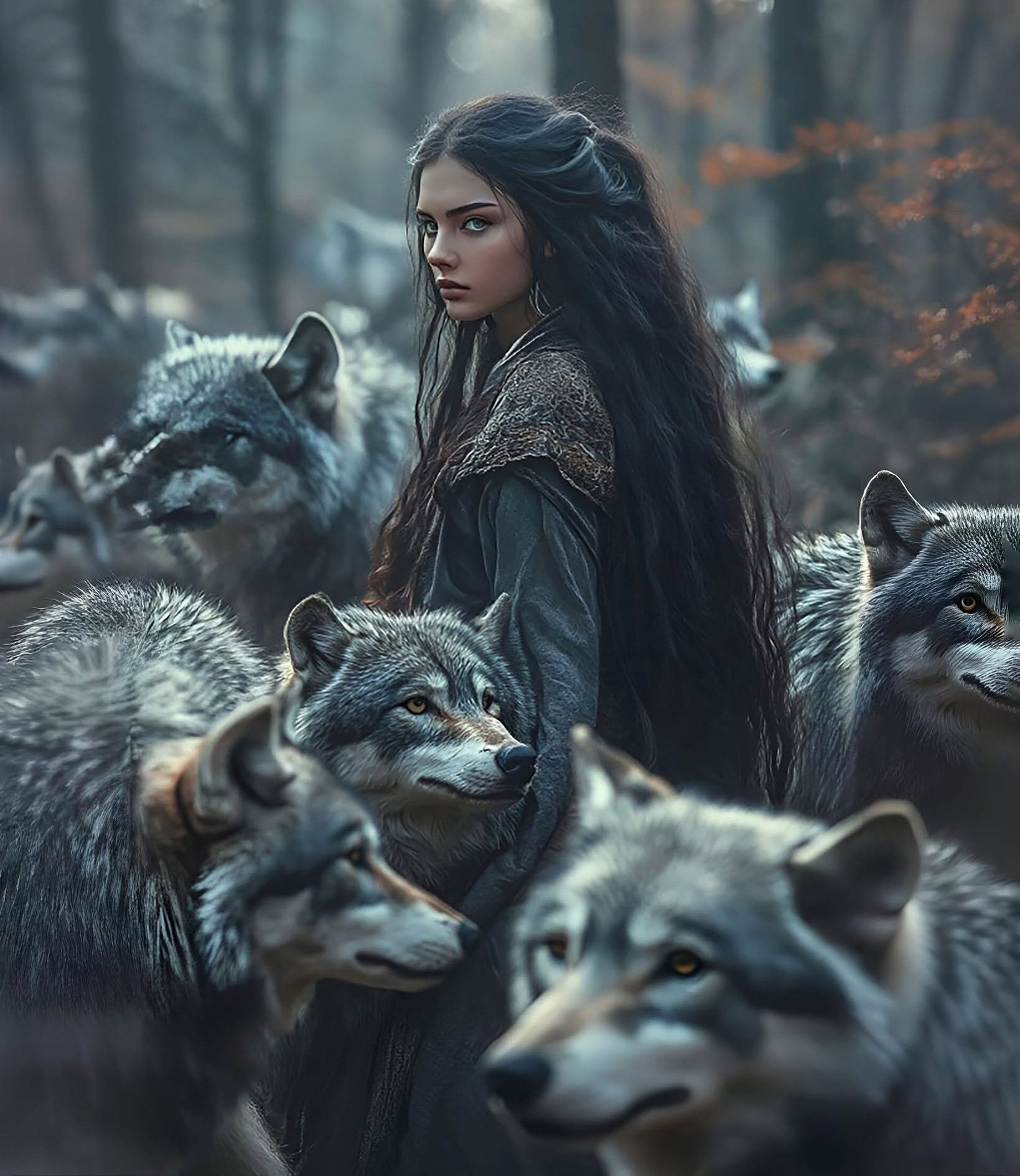 Mystical Guardian, Wolves in Misty Forest