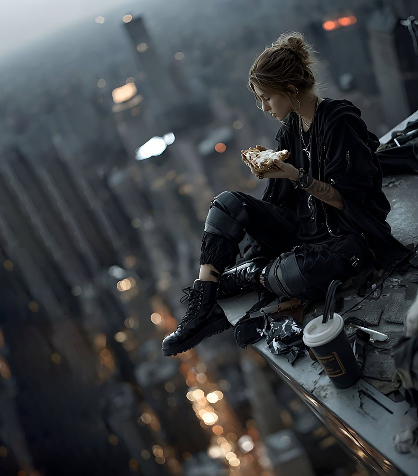 Cyberpunk Rooftop Rebel's Solitude