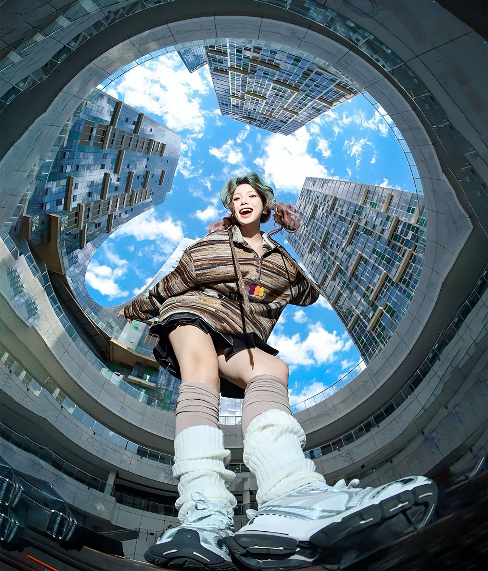 Fisheye Future: Urban Fashion Skyward
