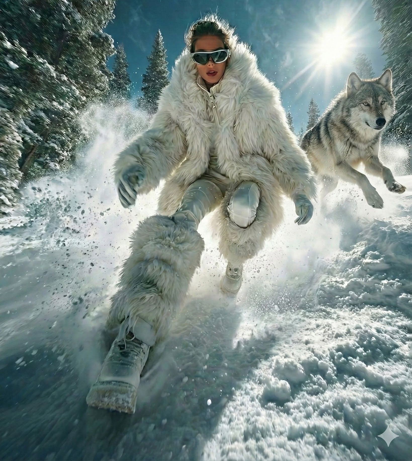 Cinematic Winter Wolf Fashion Shoot