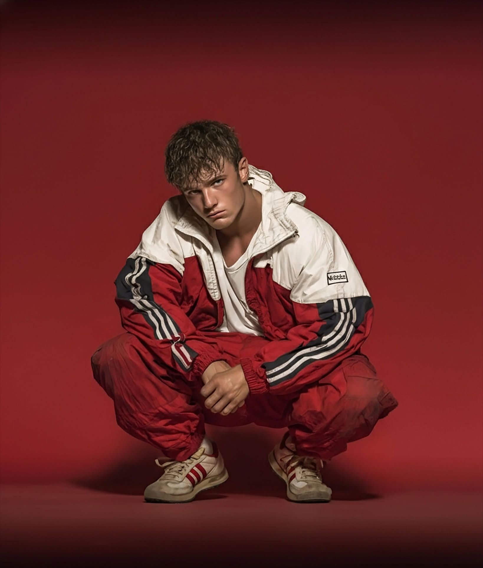 Gritty Cinematic Red Tracksuit Cover