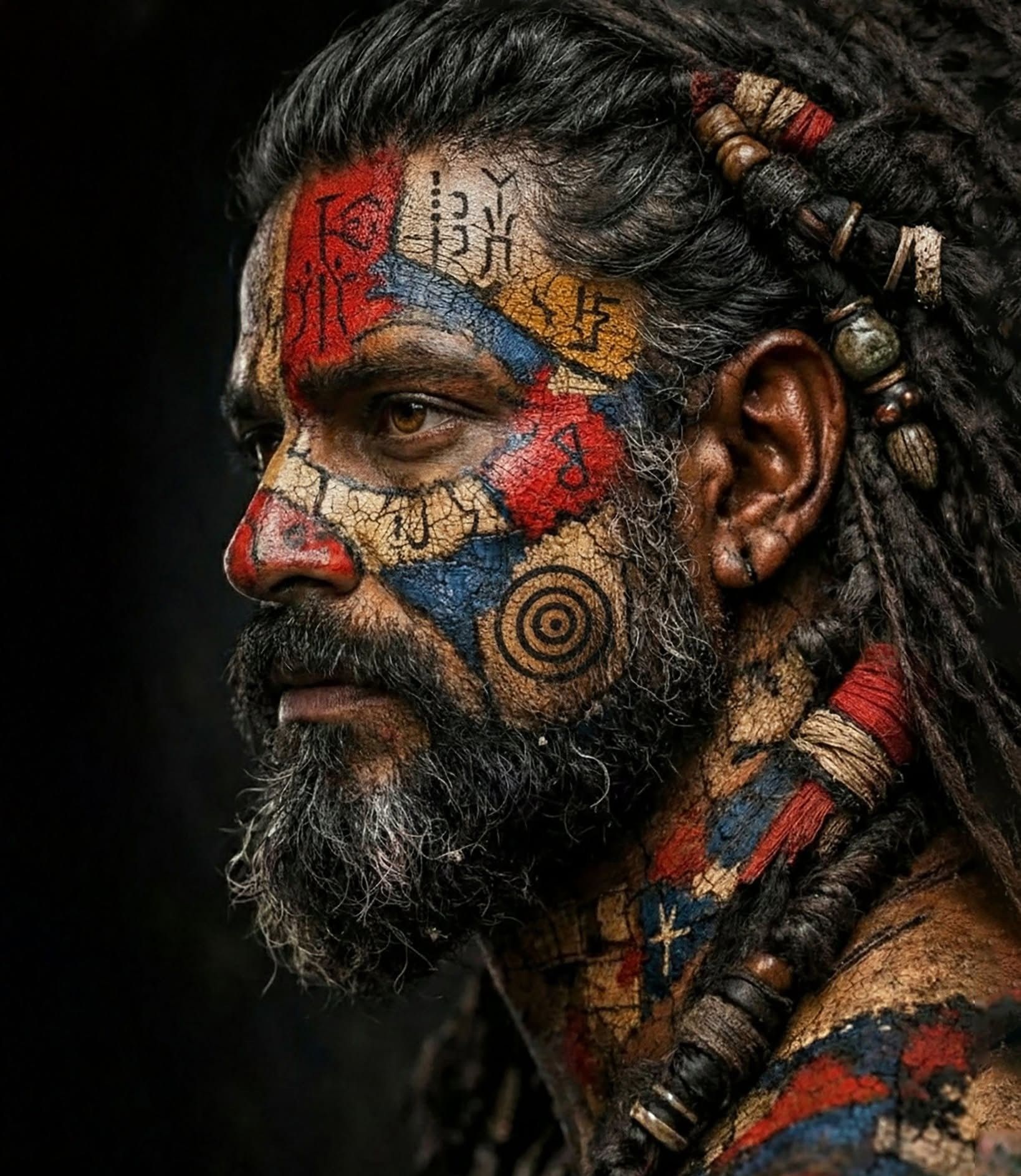Intense Tribal Warrior: Hyper-realistic Cinematic Portrait