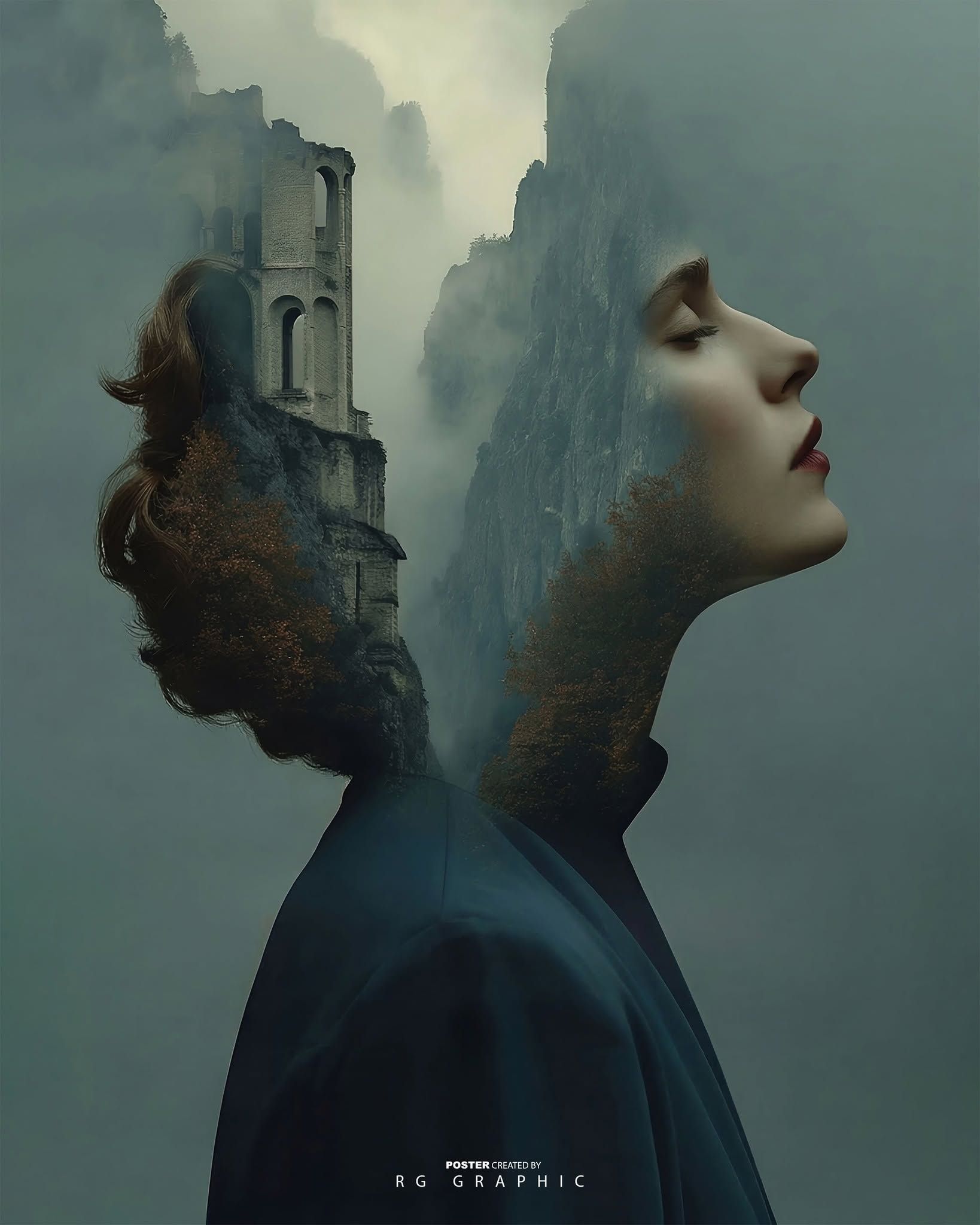 Surreal Mountain Dream: Double Exposure Portrait