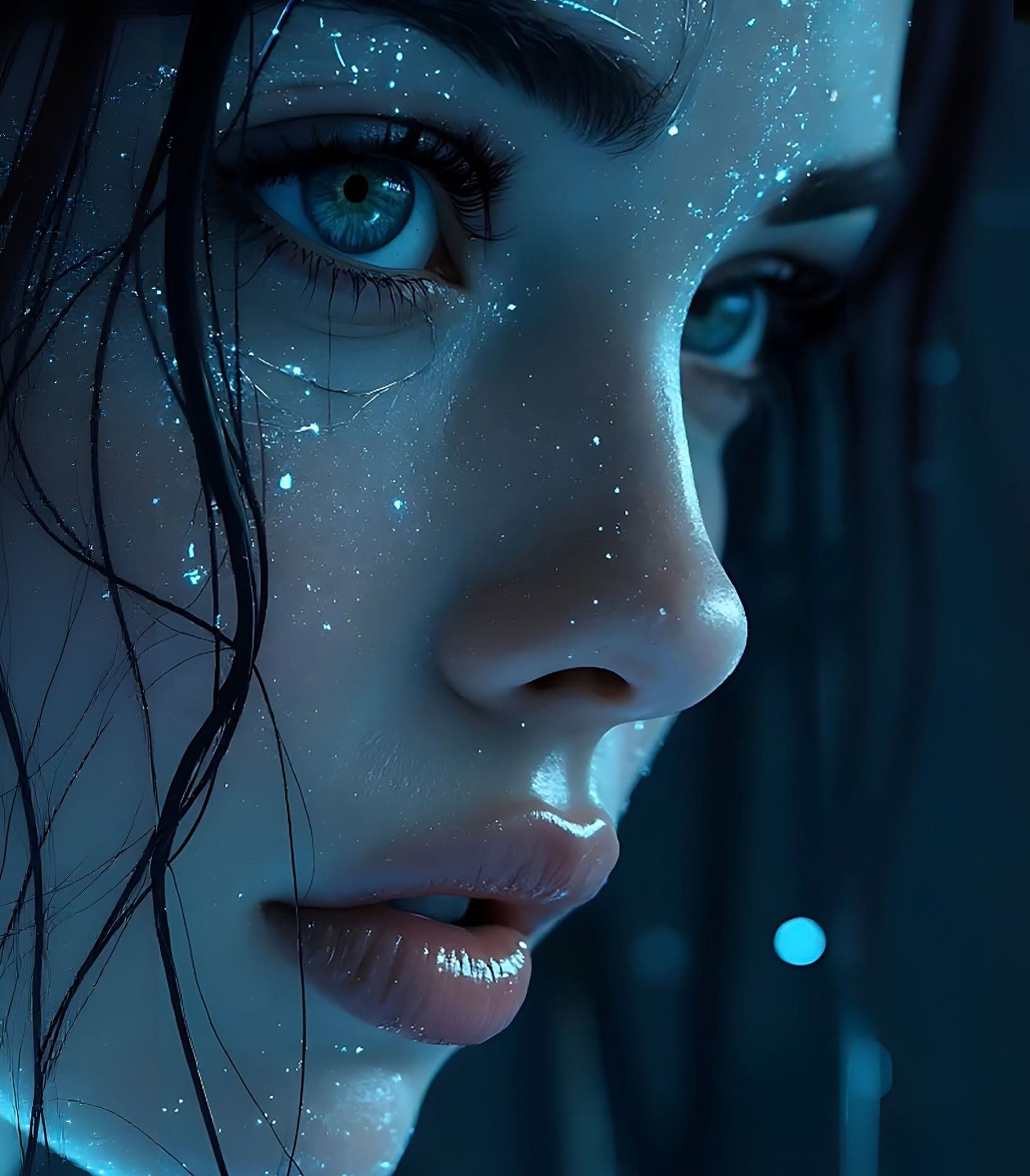 Mysterious Ethereal Gaze in Neon Rain