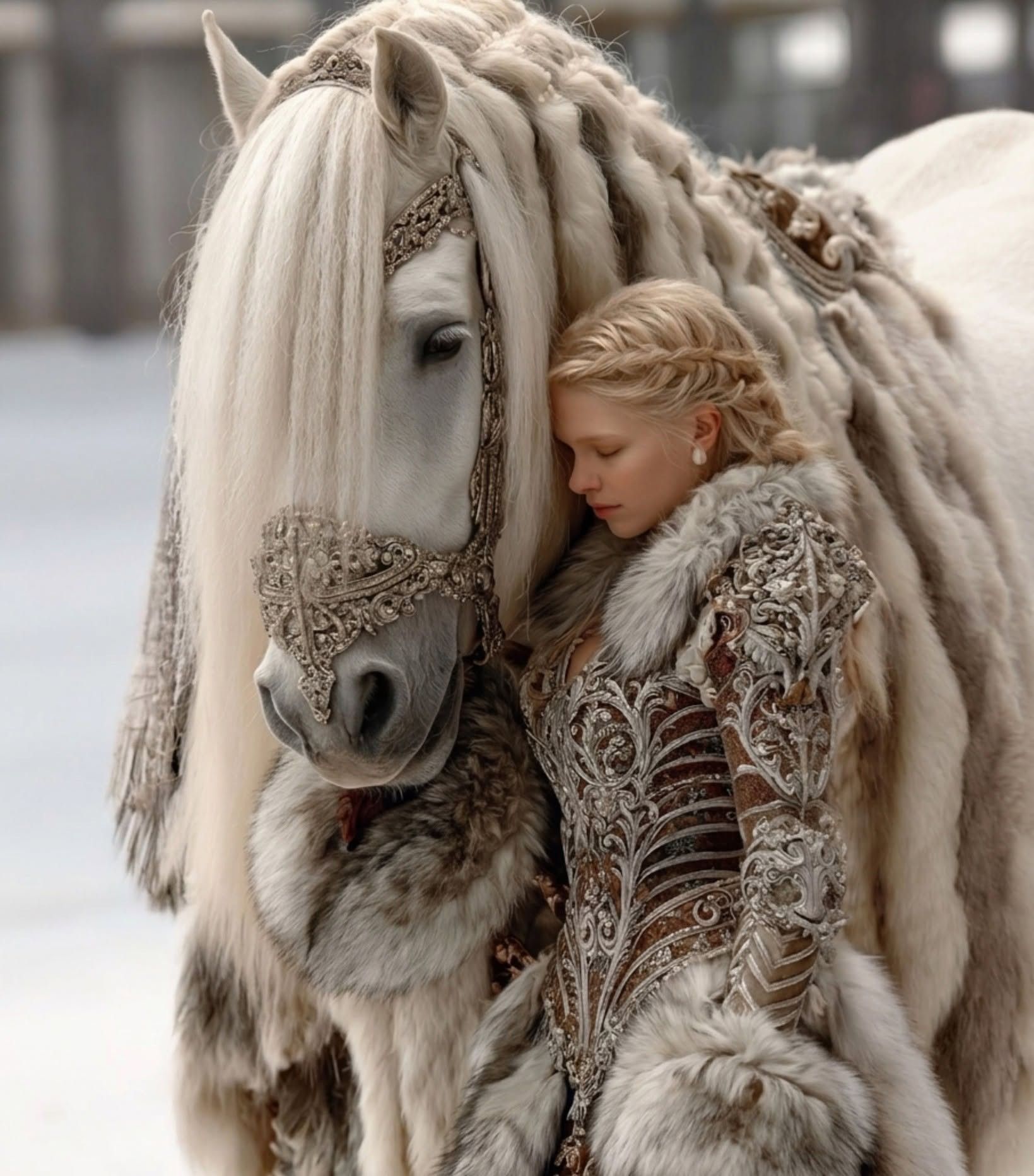 Regal Winter Queen's Ethereal White Horse