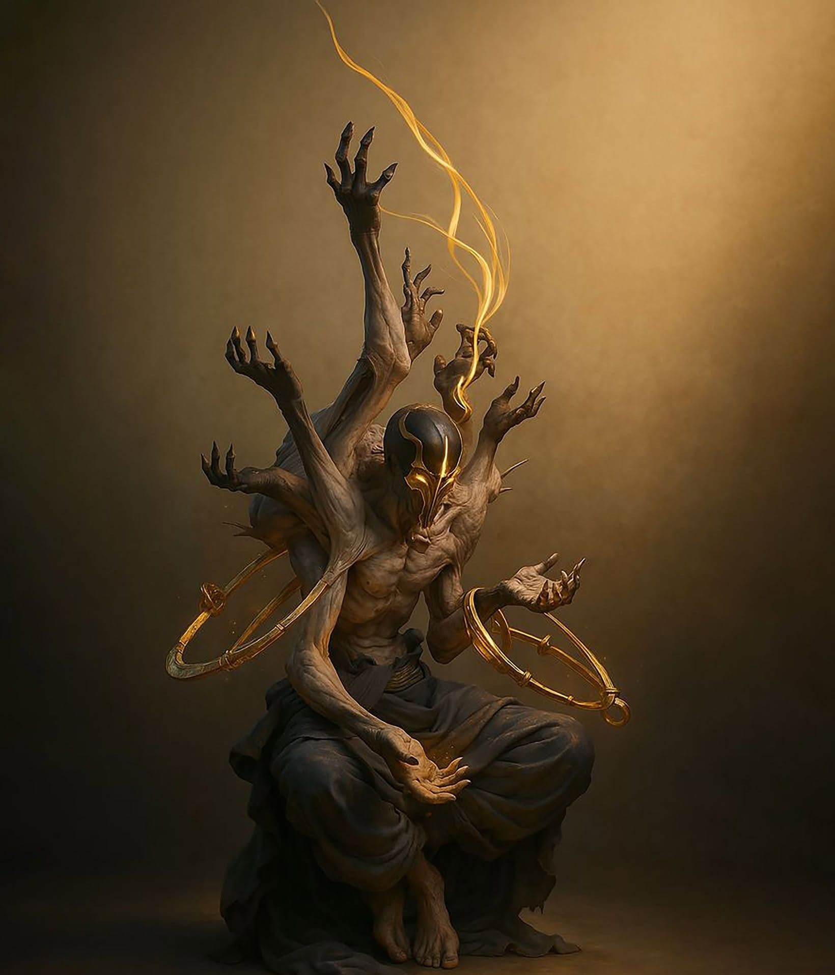 Meditative Golden Horror God
