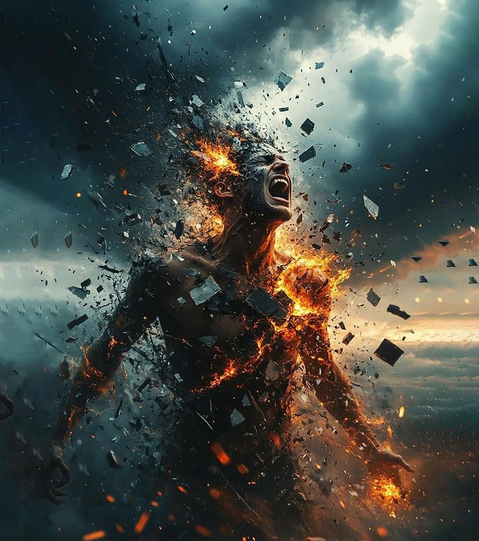 Explosive Fiery Transformation: Man Becomes Inferno