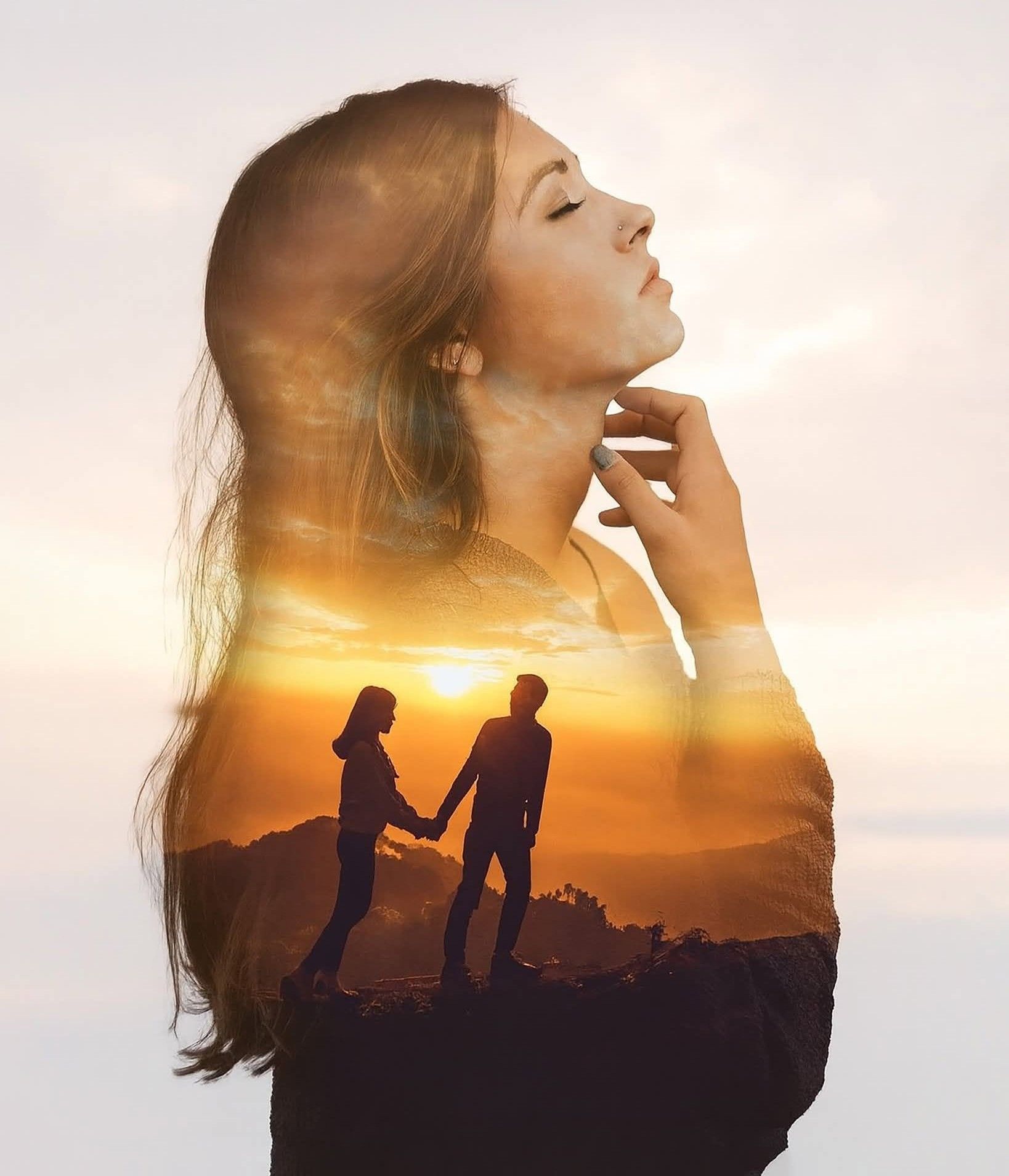 Ethereal Sunset Lovers Double Exposure