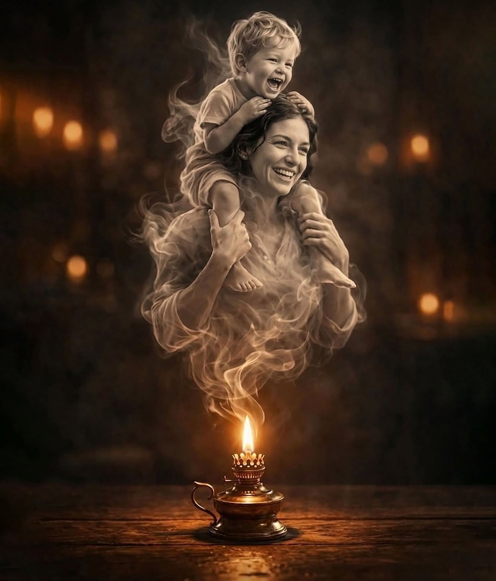 Golden Lamp Smoke: Ethereal Mother Child