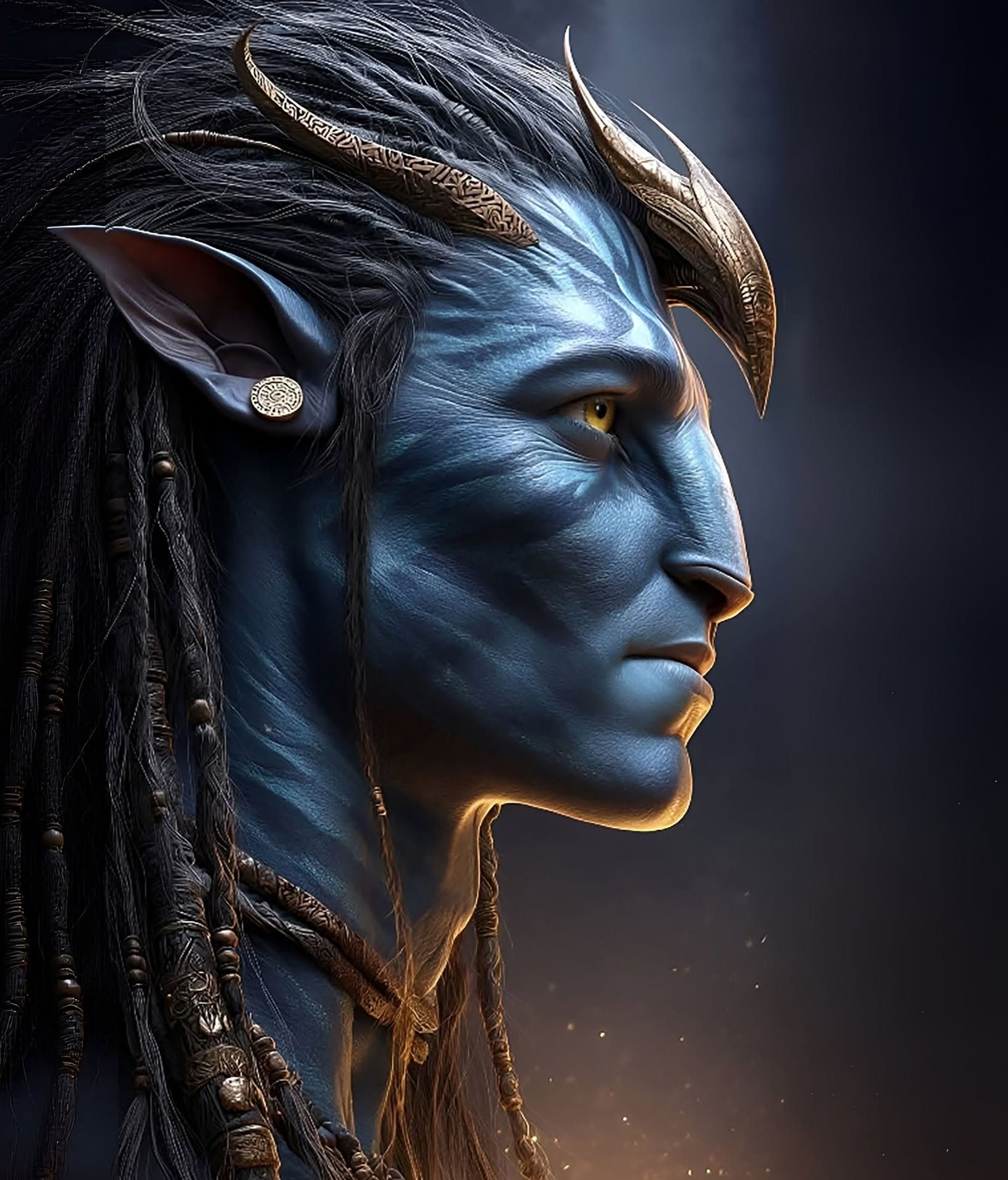 Cinematic Tribal Alien Warrior: Golden Eyes, Horns