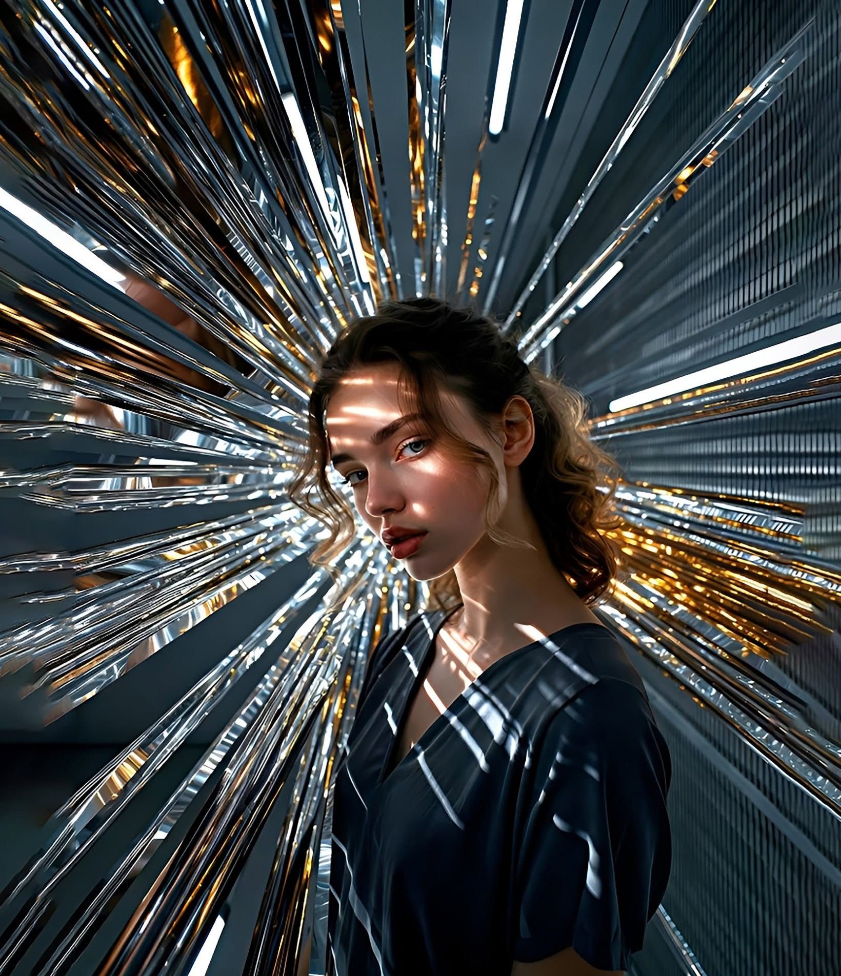 Chrome Gold Cyberpunk Light Burst Portrait