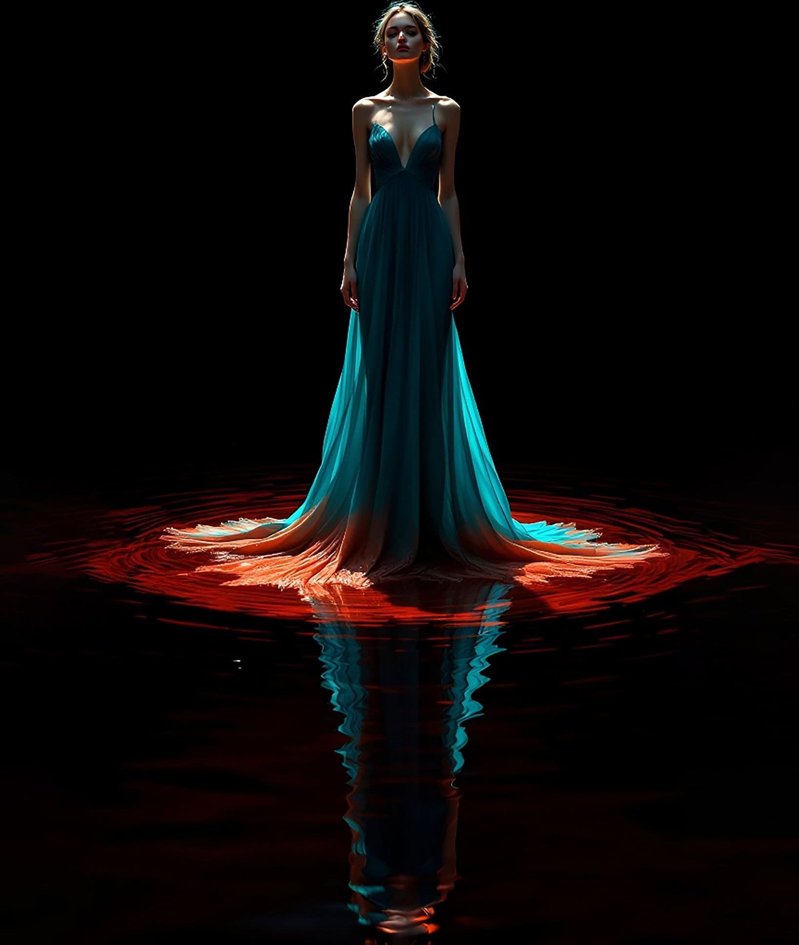 Teal Gown, Red Liquid Echoes