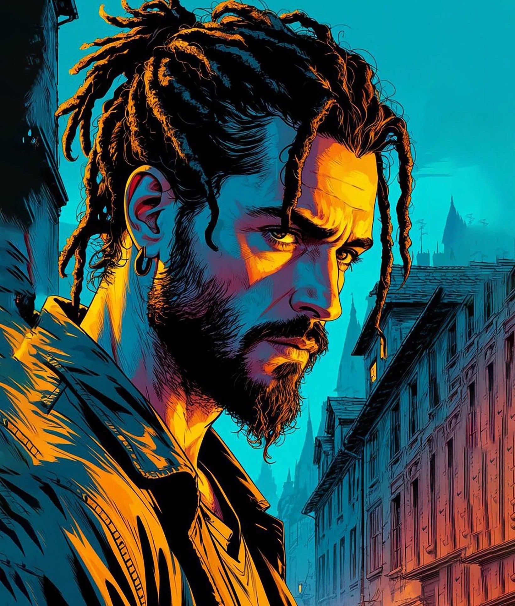 Cyber-Noir Dreadlocks Graphic Novel Portrait