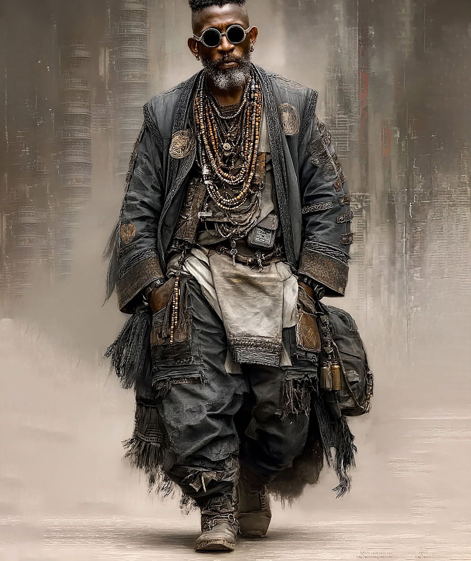 Futuristic Tribal Wanderer: Dystopian Fashion Nomad
