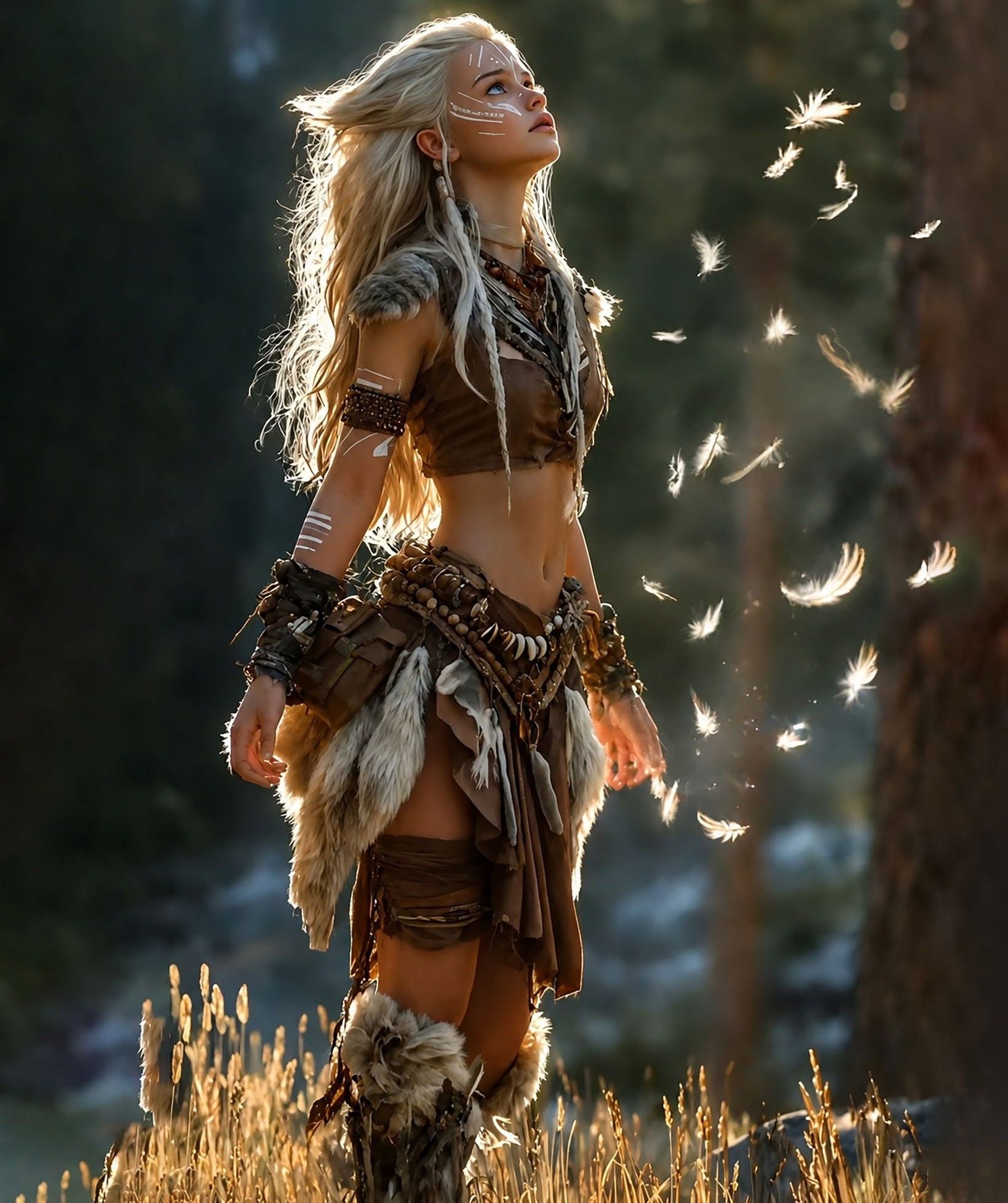 Glowing Tribal Forest Warrior: Ethereal Golden Hour