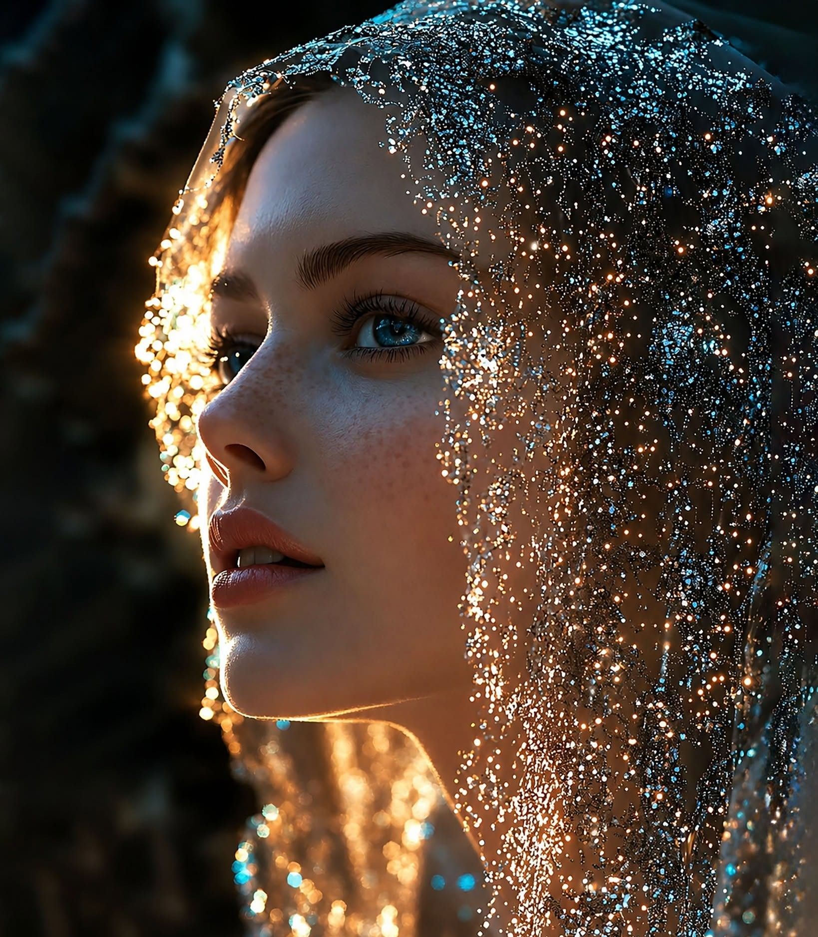 Cinematic Ethereal Stardust Veil Portrait