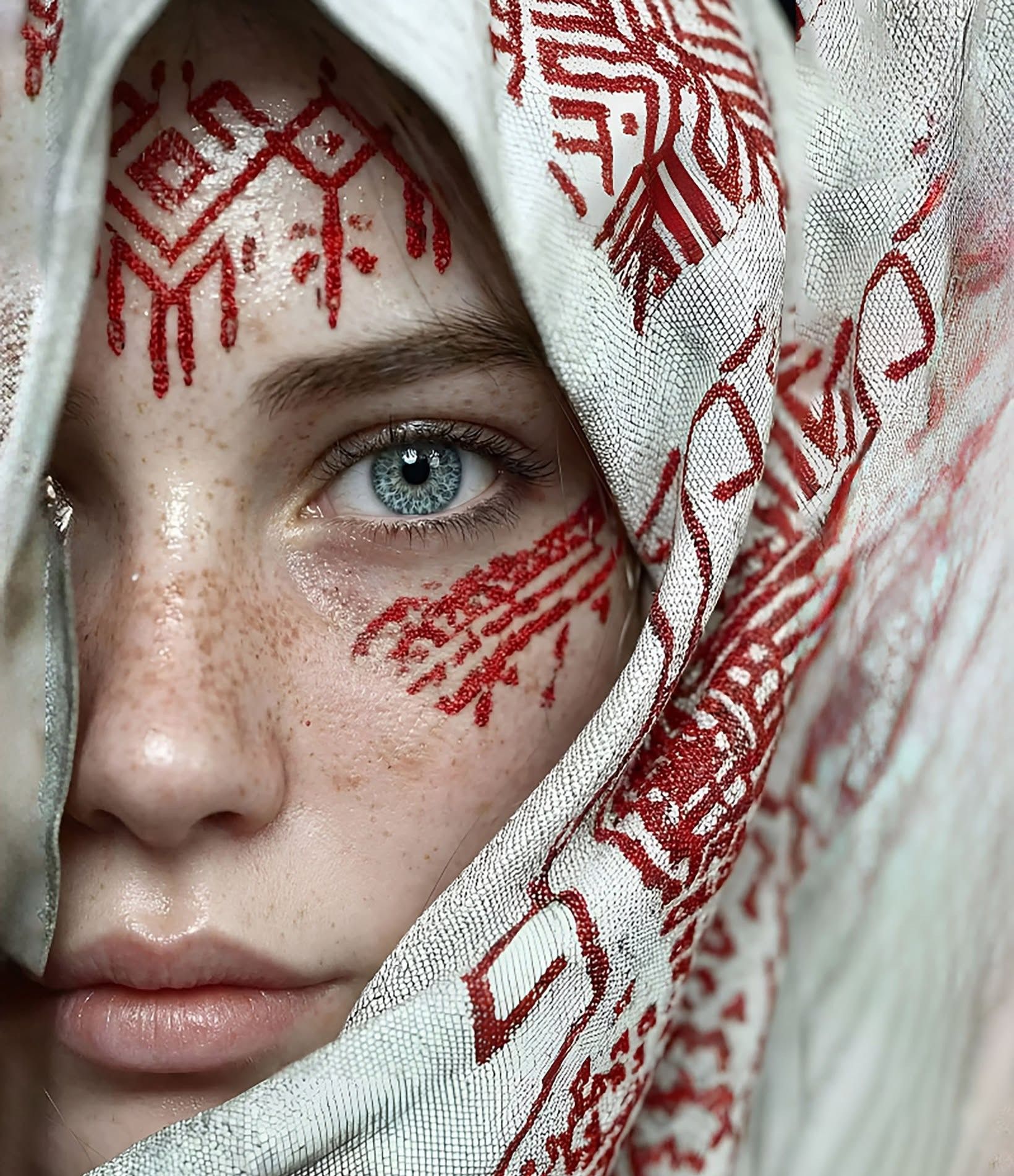 Enigmatic Veiled Beauty: Piercing Blue Eye
