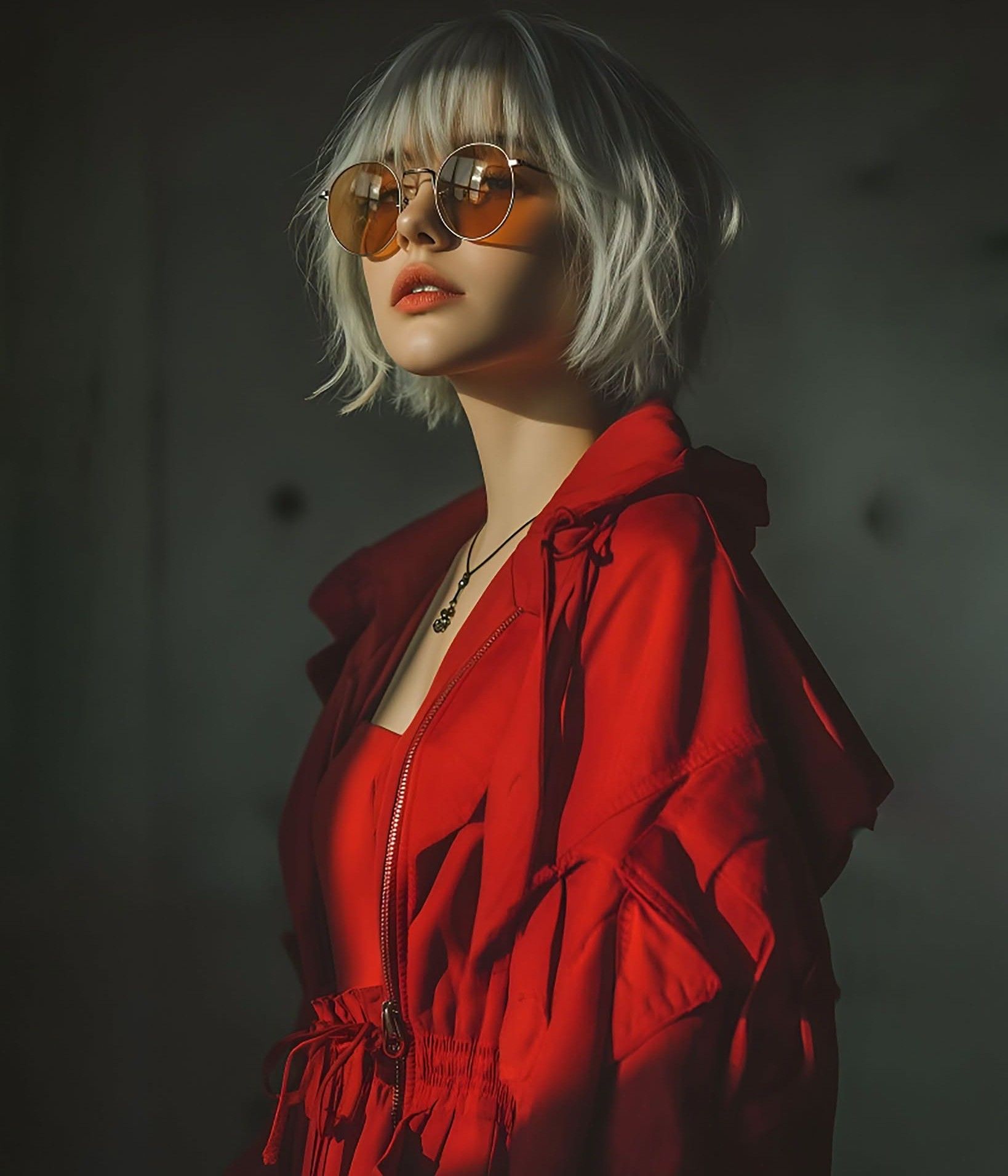 Red Jacket Platinum Bob: Film Noir Chic