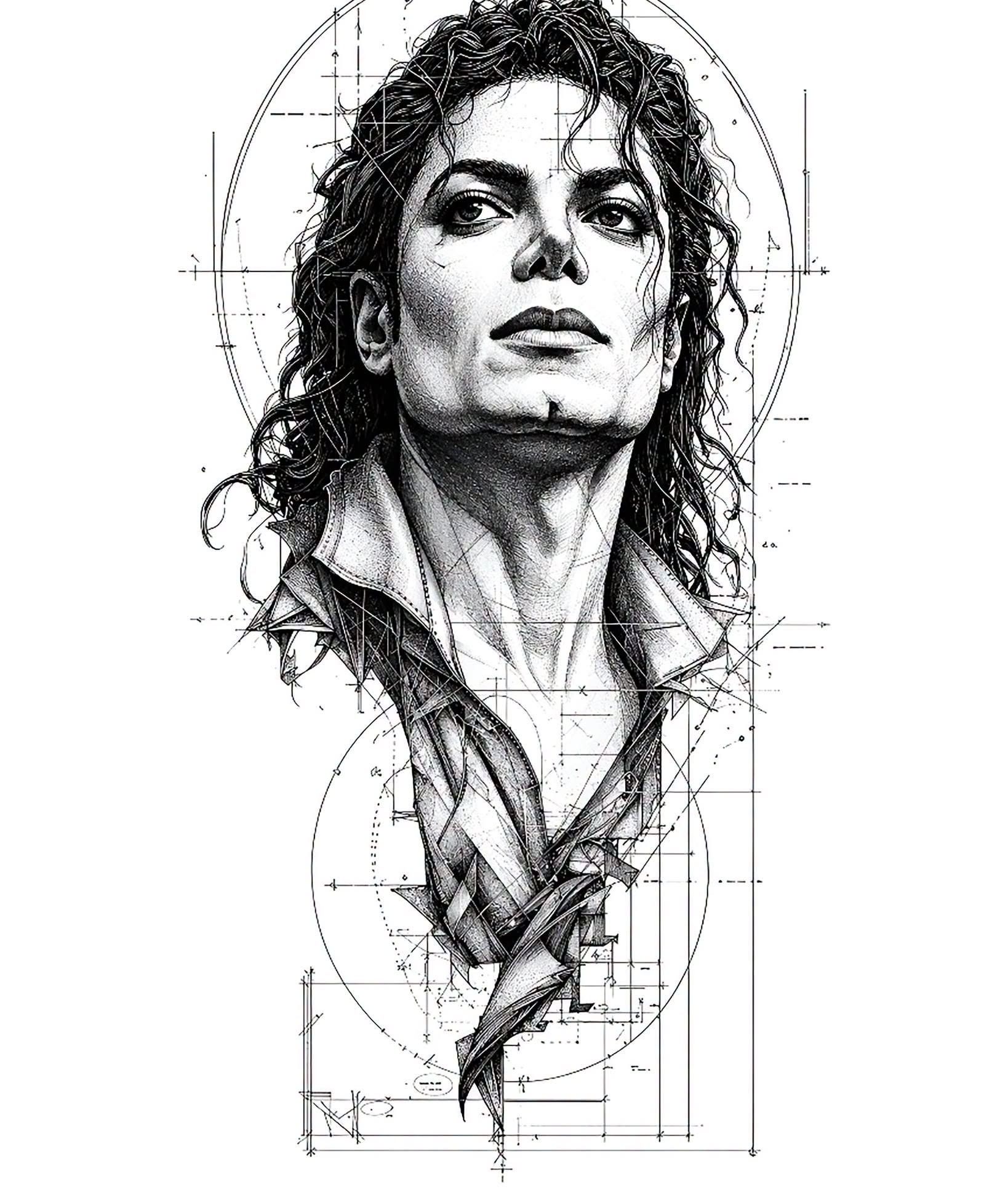 Technical Blueprint Pop Icon Portrait