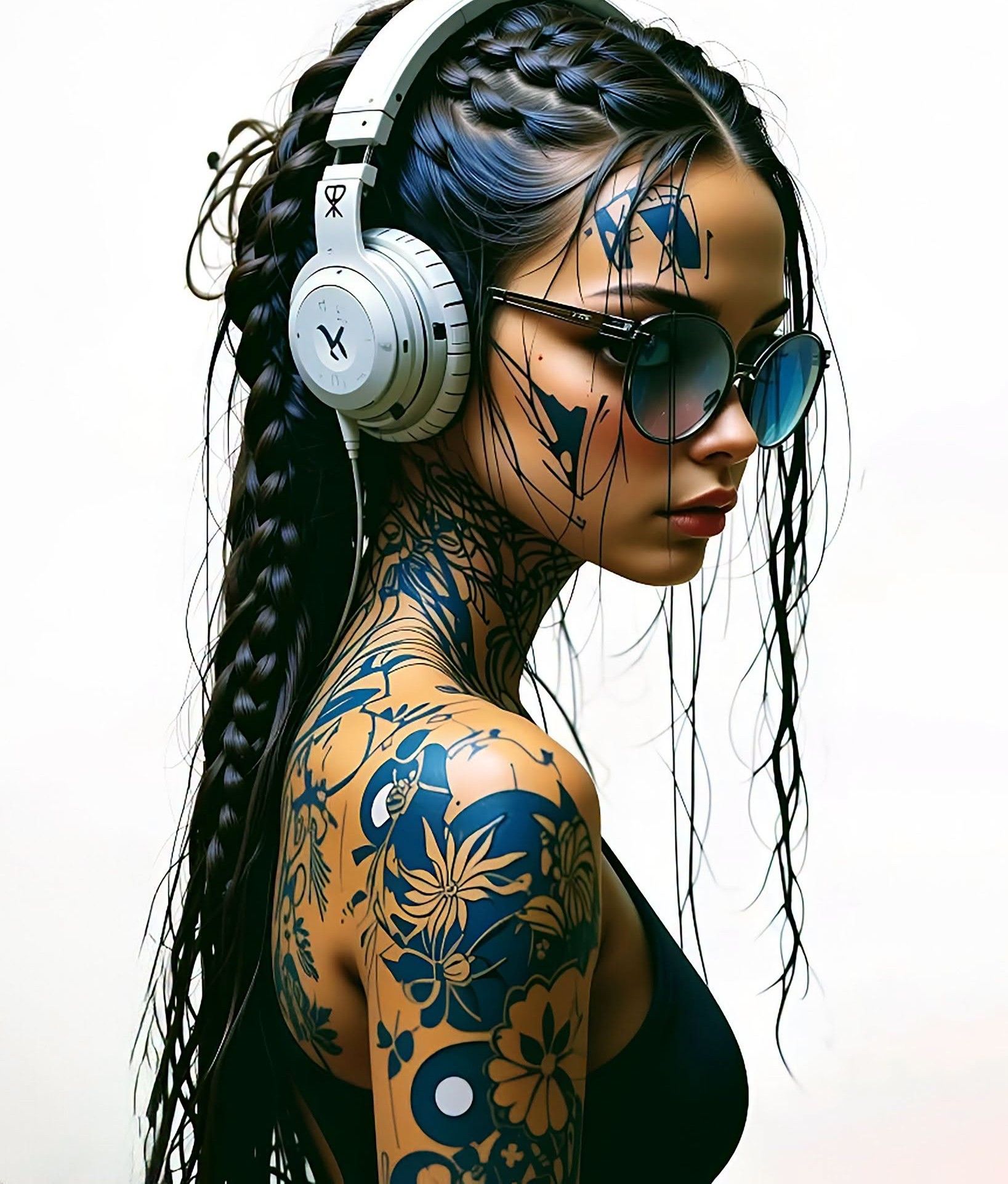Luxury Cyber-Fashion Tattooed Portrait