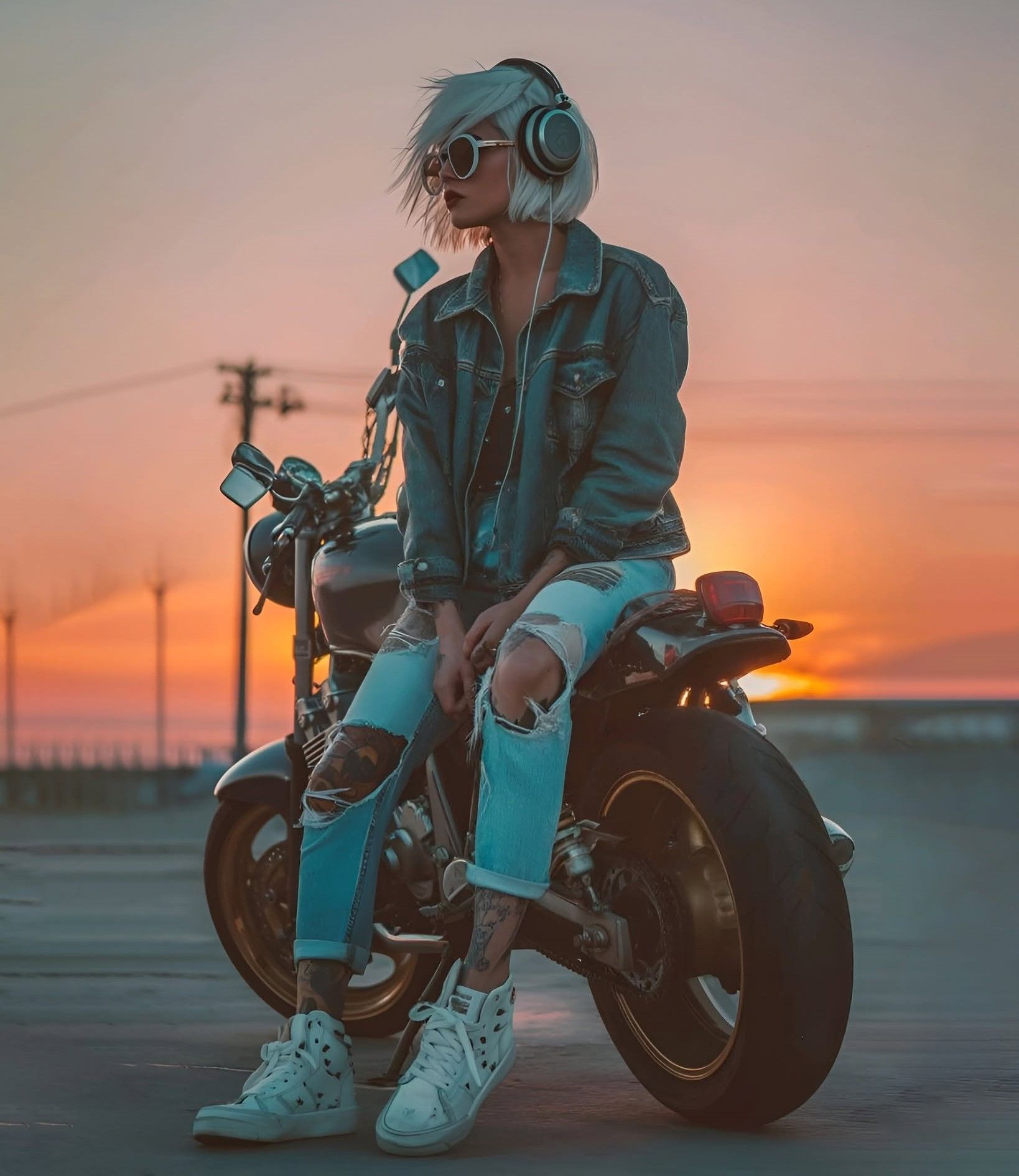 Cyberpunk Cafe Racer Sunset Fashion