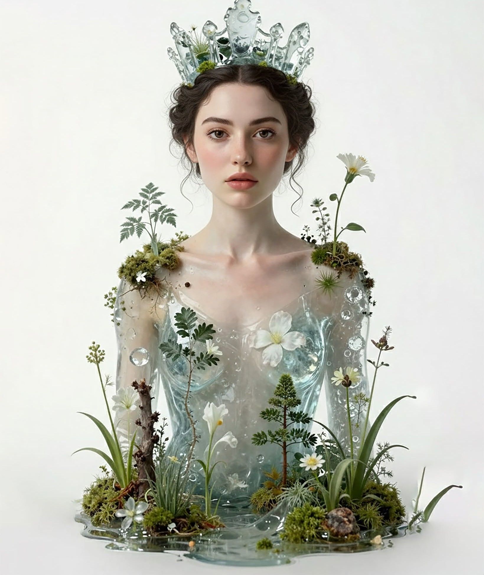 Ethereal Botanical Glass Sculpture Portrait