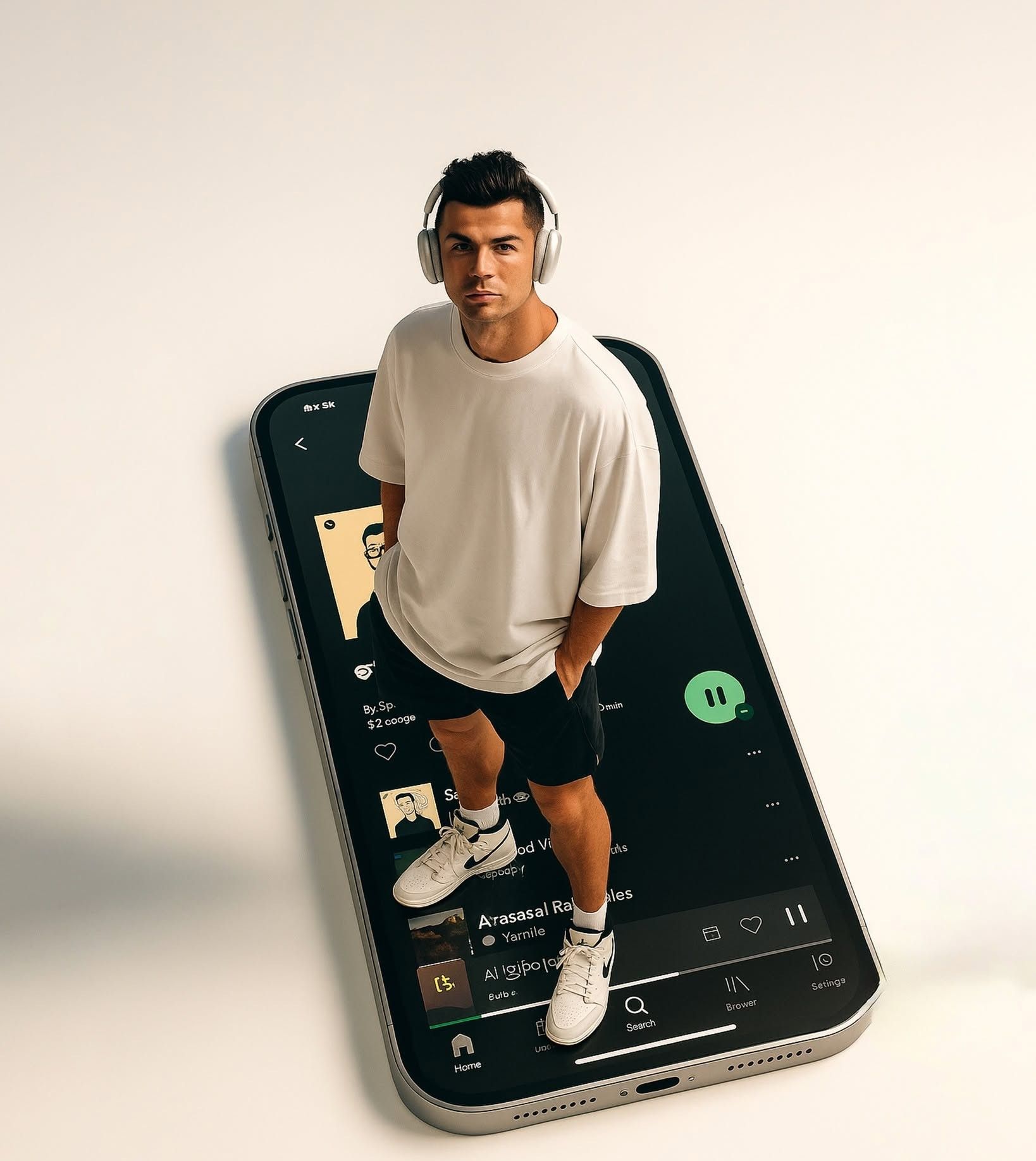 Top-Down: Model on Giant Spotify iPhone