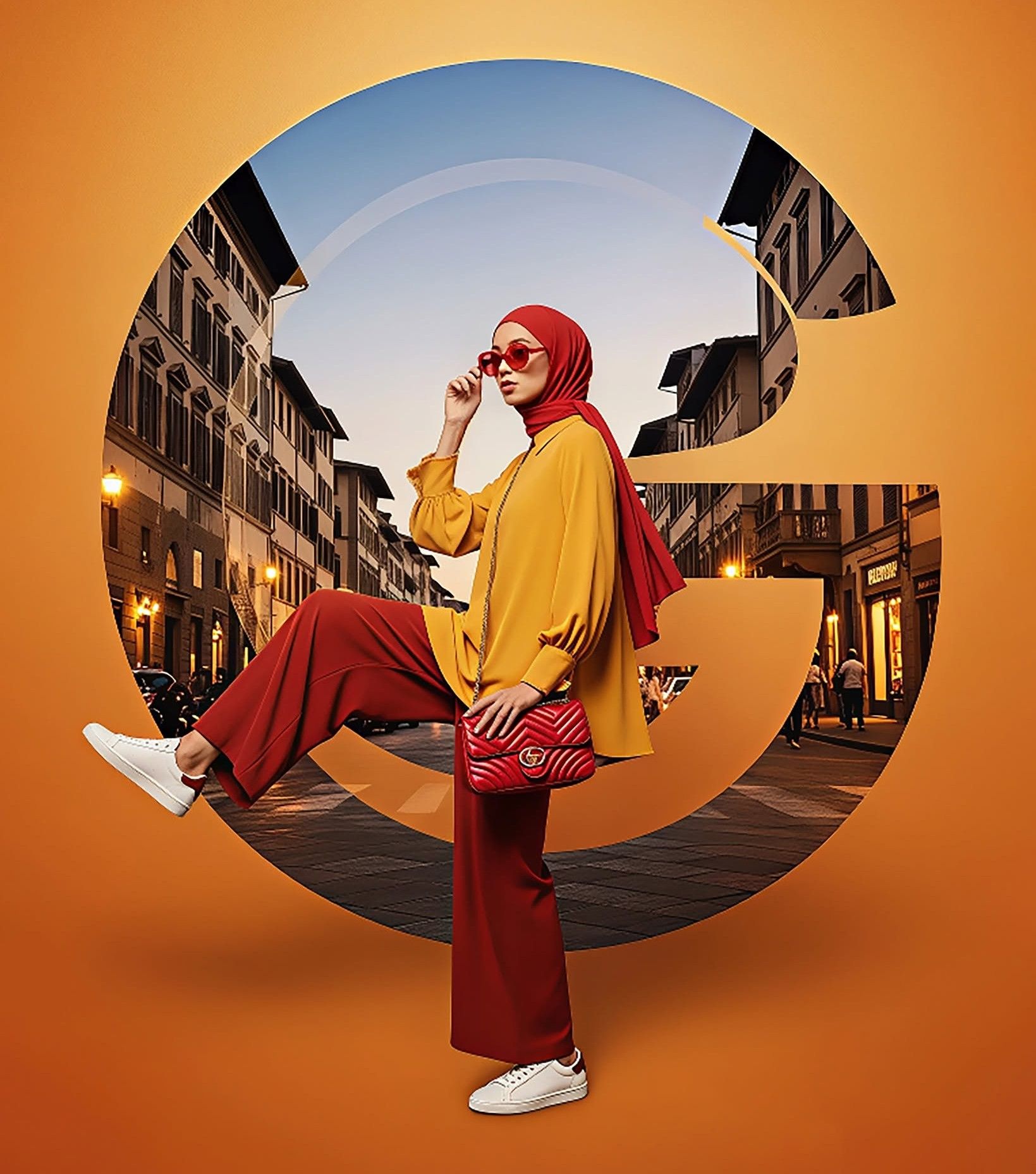 Bold Gucci Hijab: Urban Fashion Editorial