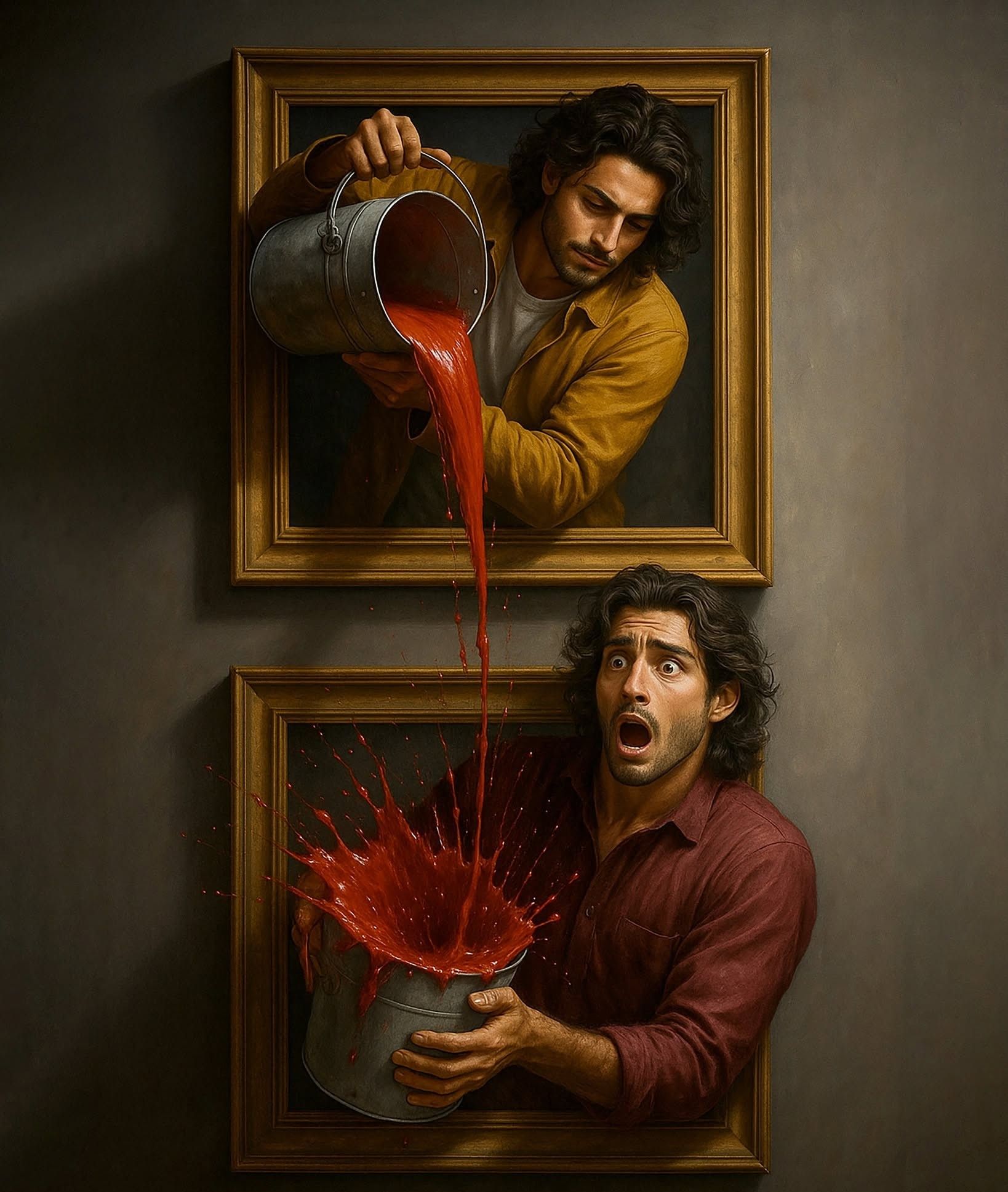 Surreal Frames: Red Liquid Illusion
