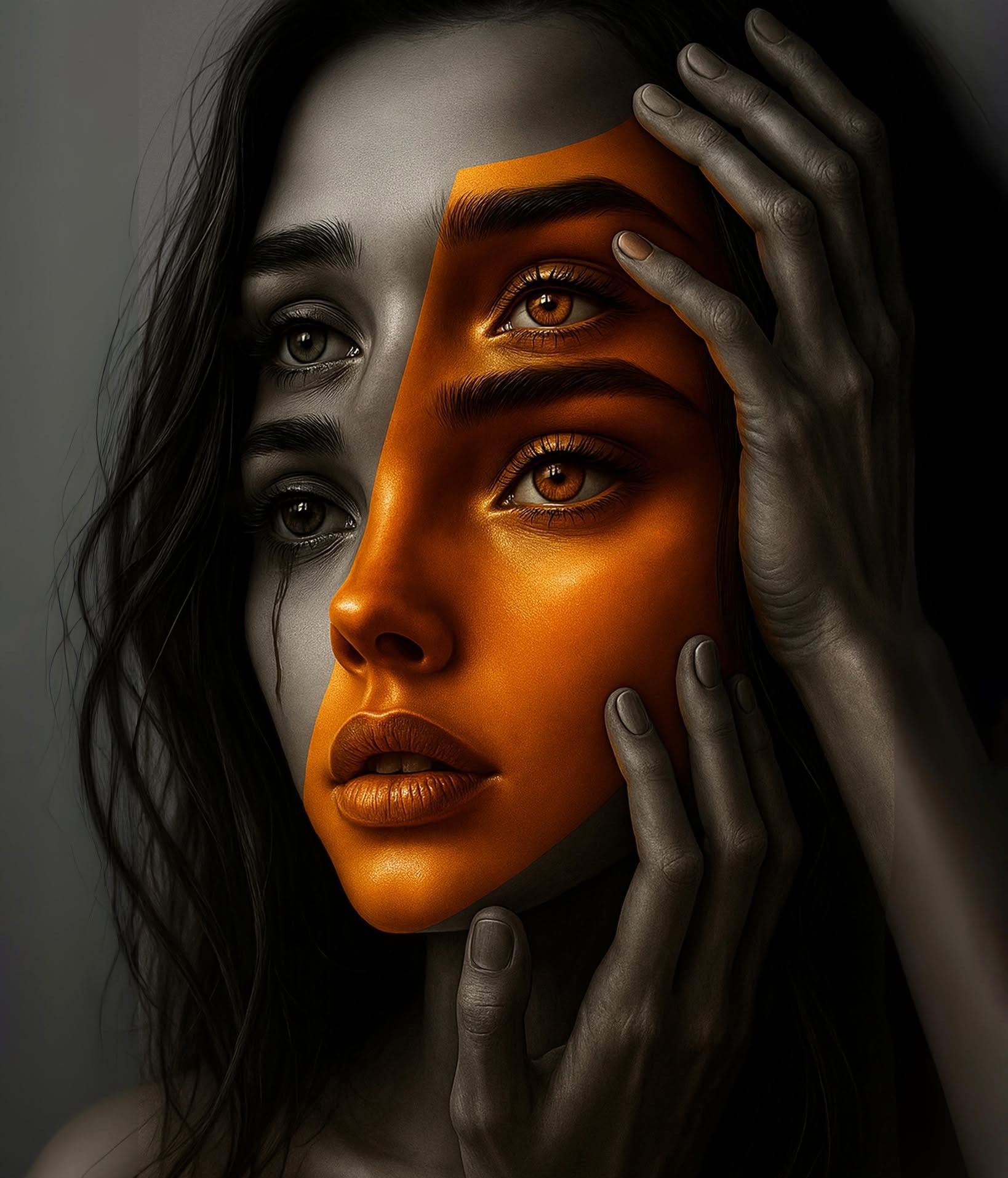 Orange Mask Unveiling Grayscale Tears