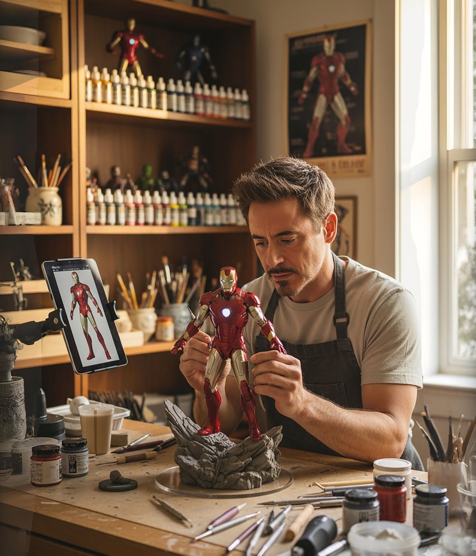 Hyperrealistic Iron Man Sculptor's Studio