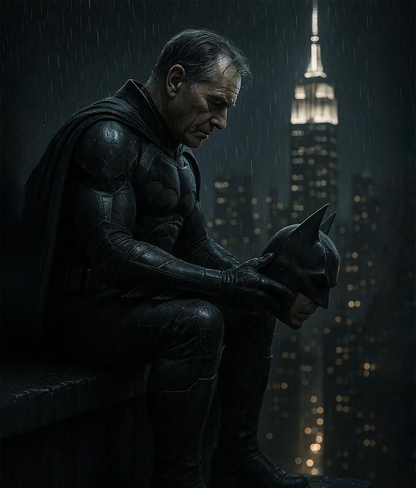 The Dark Knight's Weary Reflection