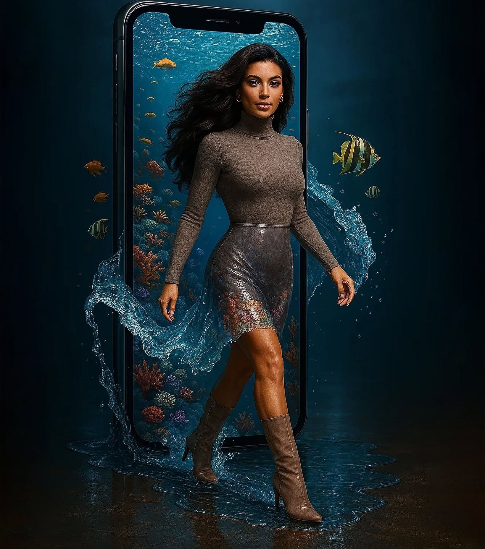 Cinematic Ocean Portal Woman Emerges