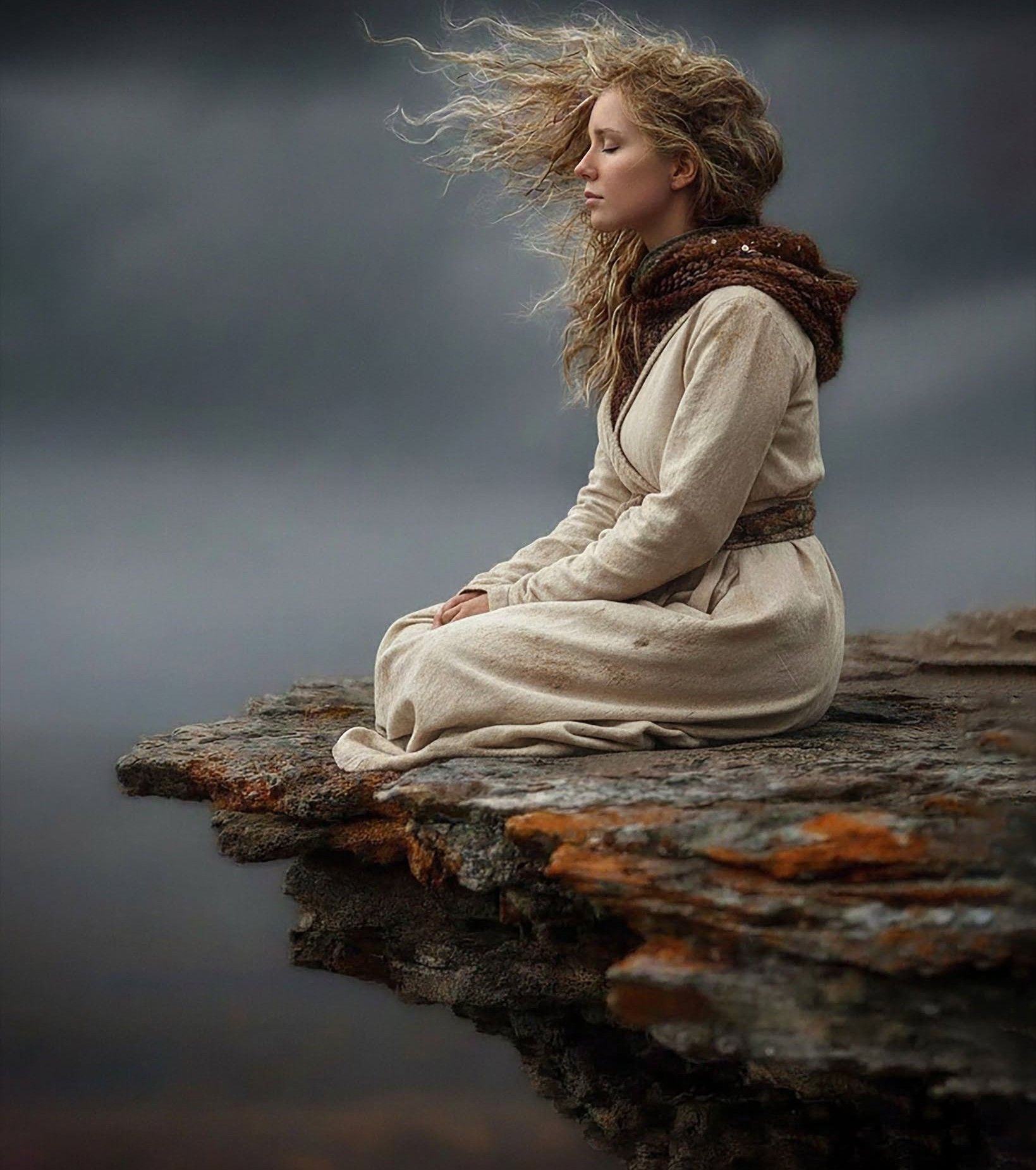 Windblown Medieval Serenity on Cliff