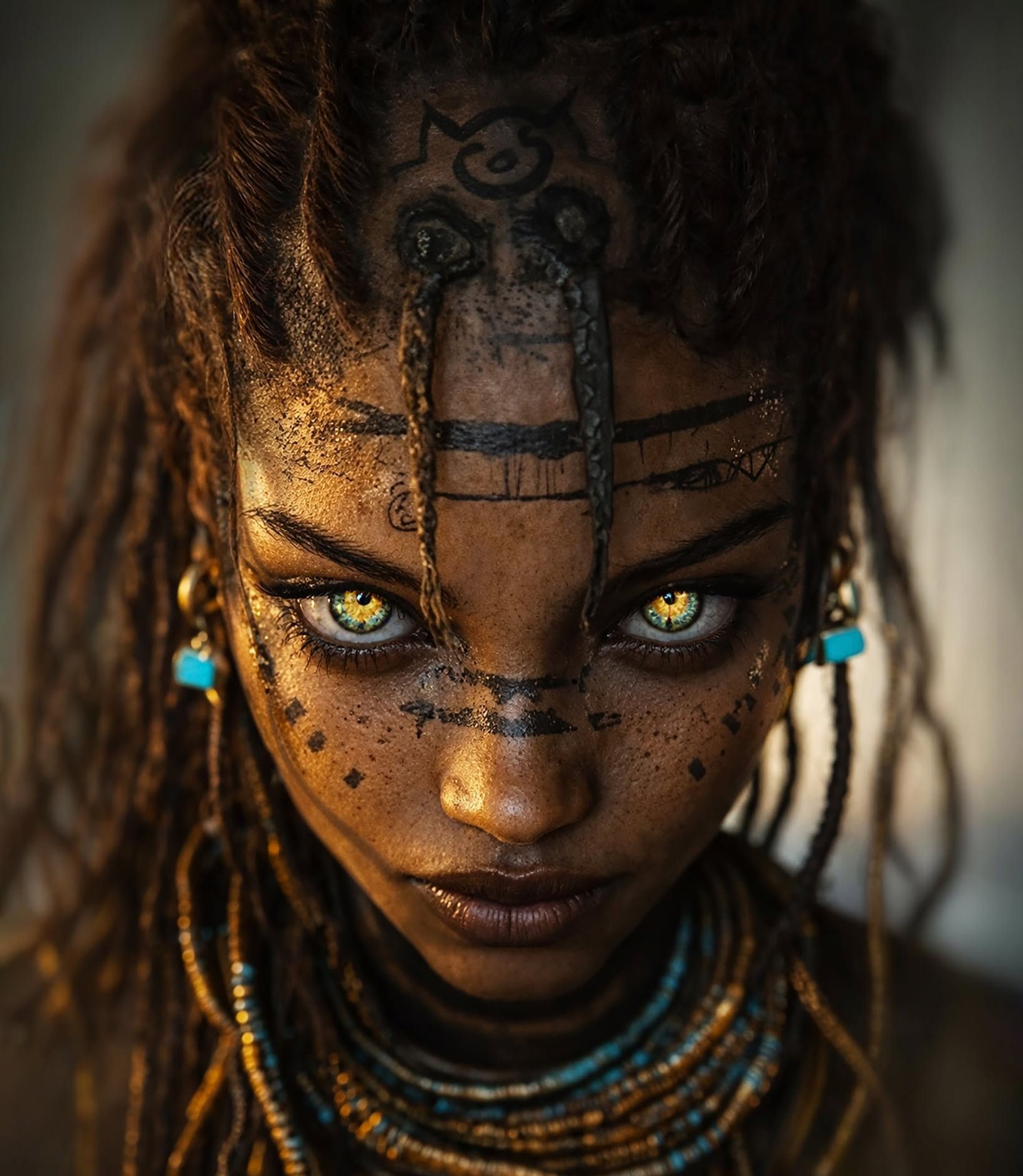 Intense Tribal Warrior Cinematic Portrait