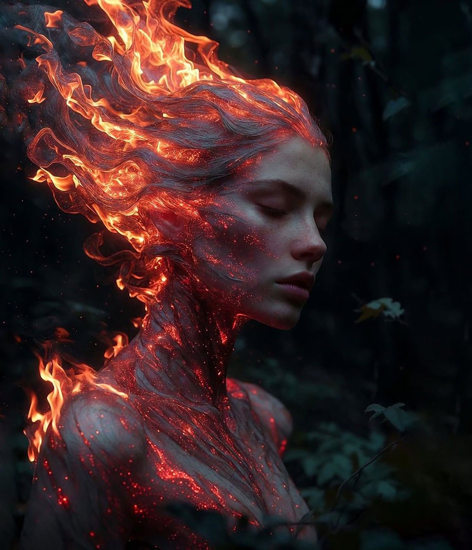 Molten Fire Woman: Dark Forest Night