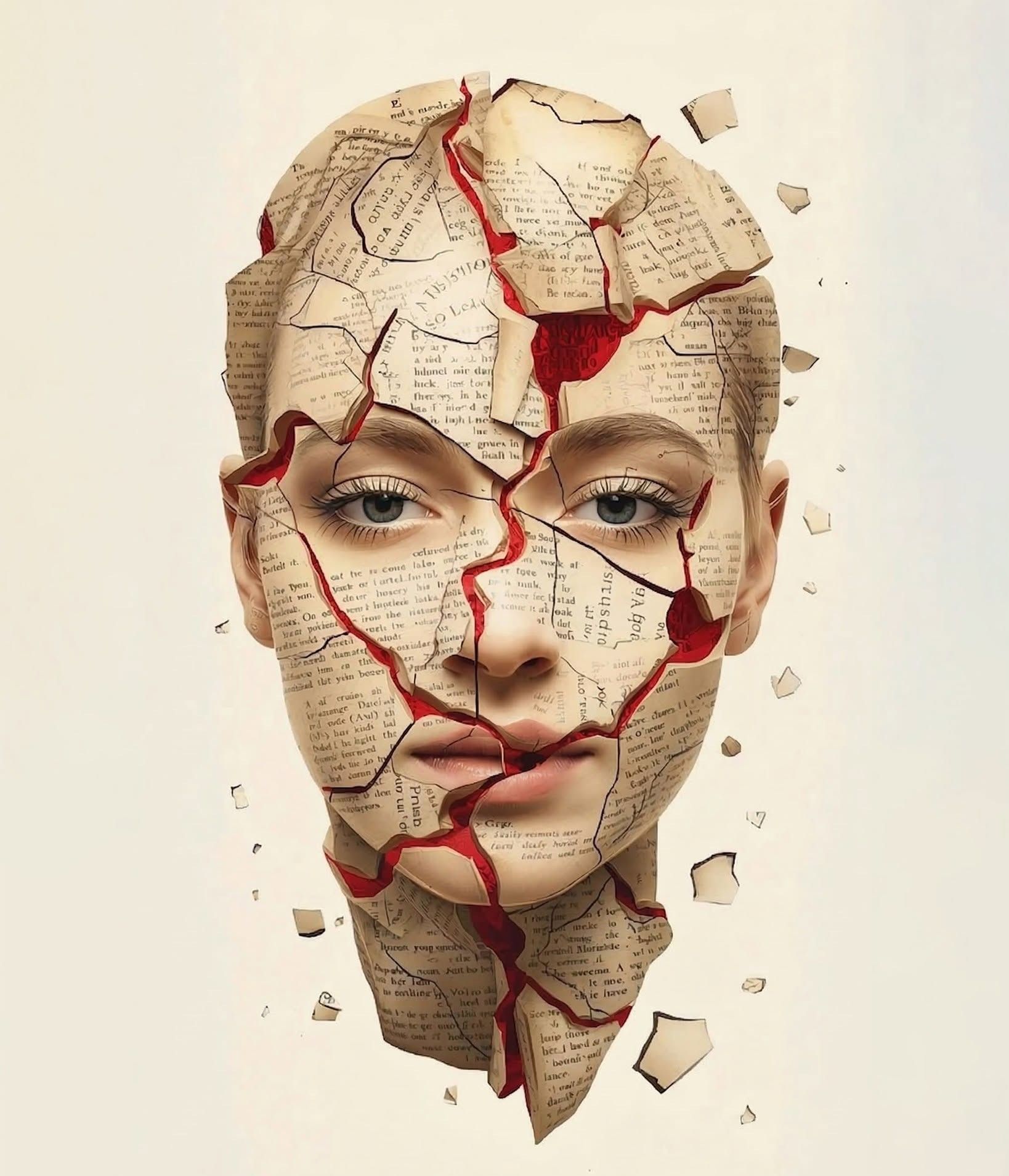 Cracked Paper Face, Red Emotion Unveiled
