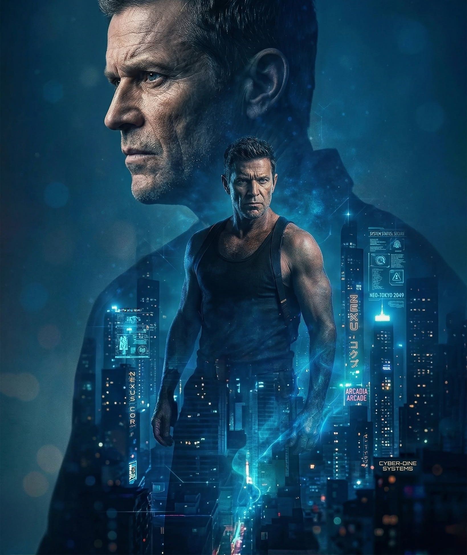 Cyberpunk Man Double Exposure Thriller