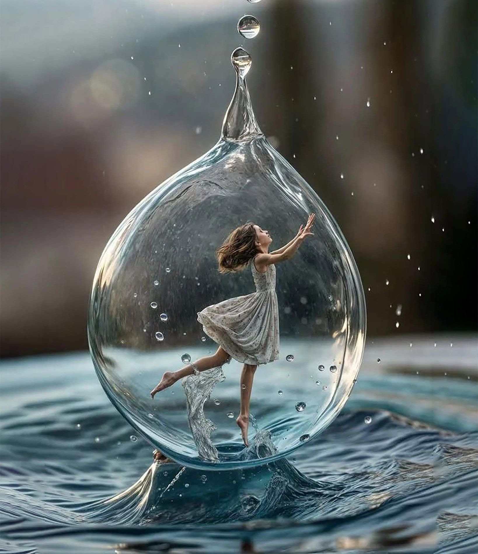 Crystal Droplet: Woman's Surreal Suspension