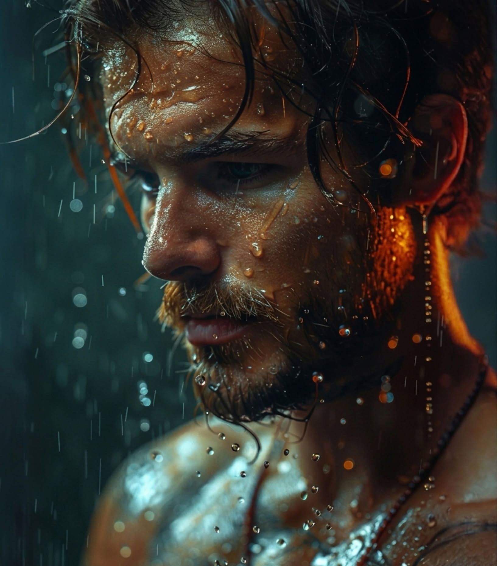 Intense Hyper-Realistic Rain Portrait