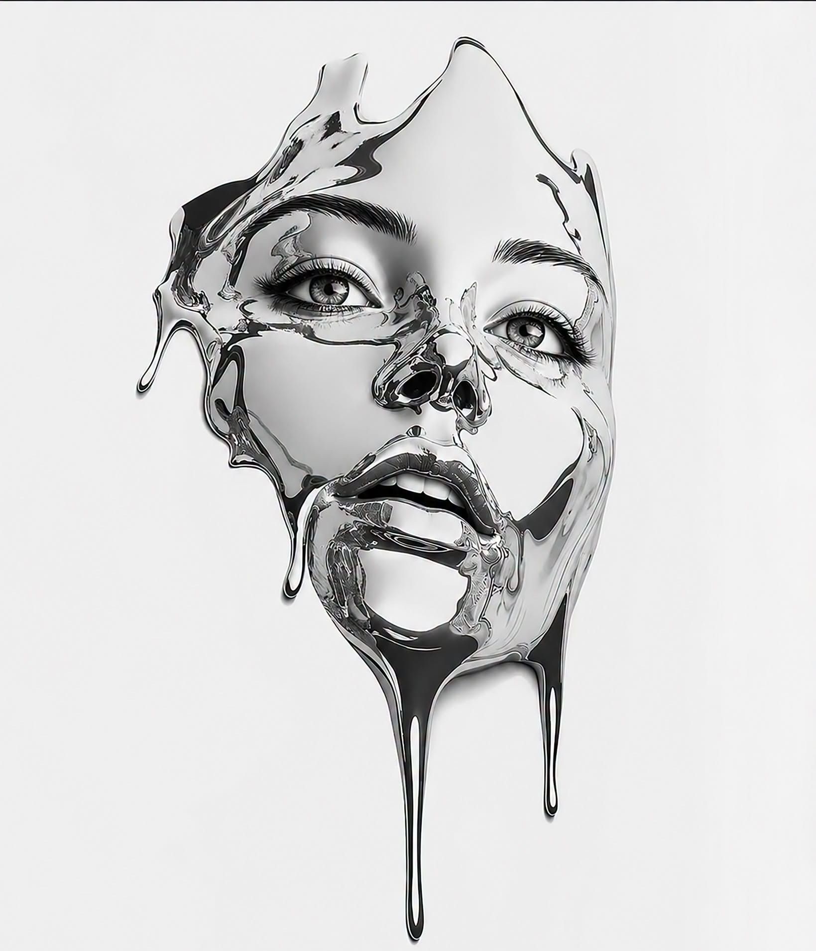 Surreal Liquid Chrome Fashion Mask