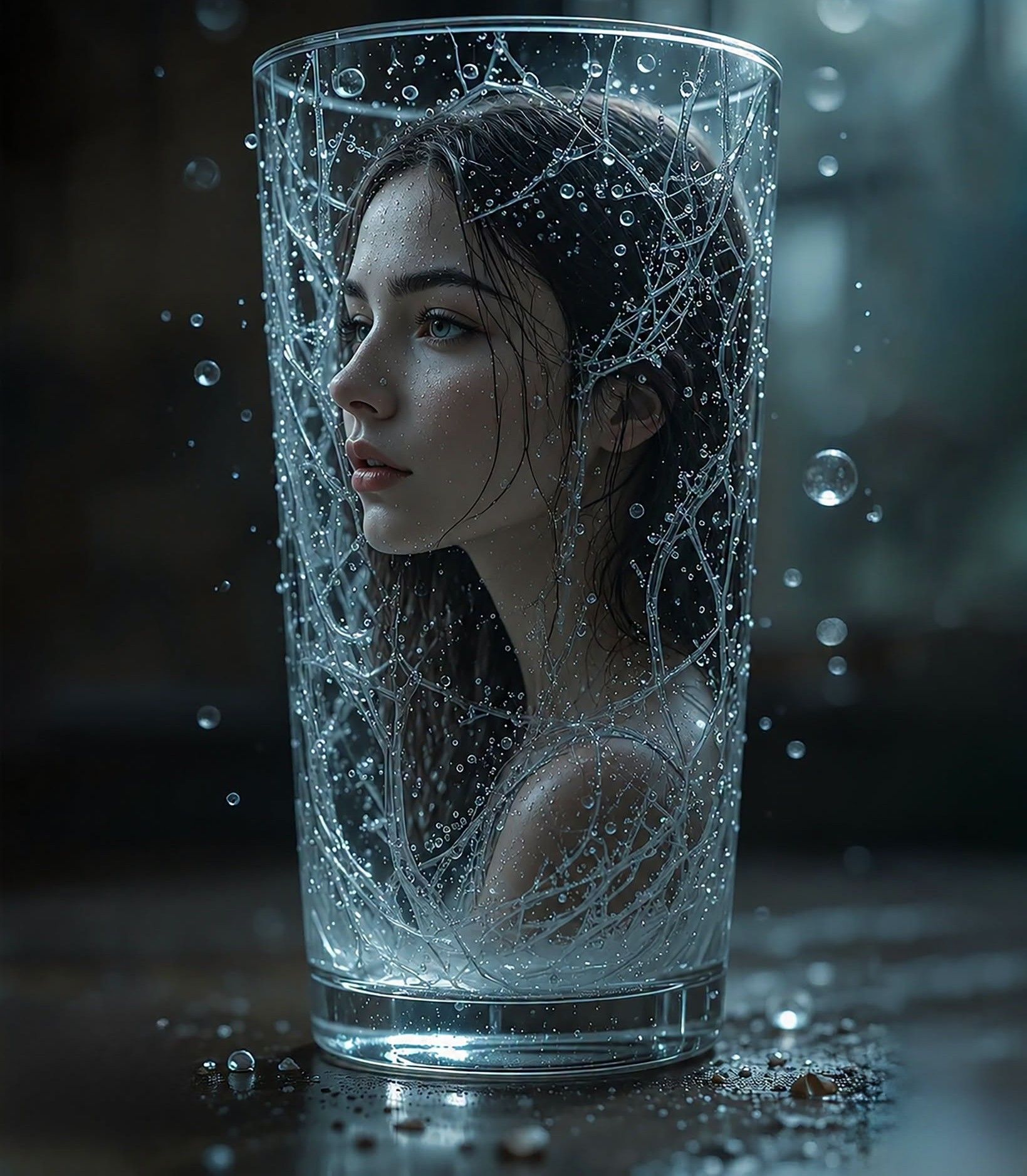 Surreal Woman in Glass Tumbler